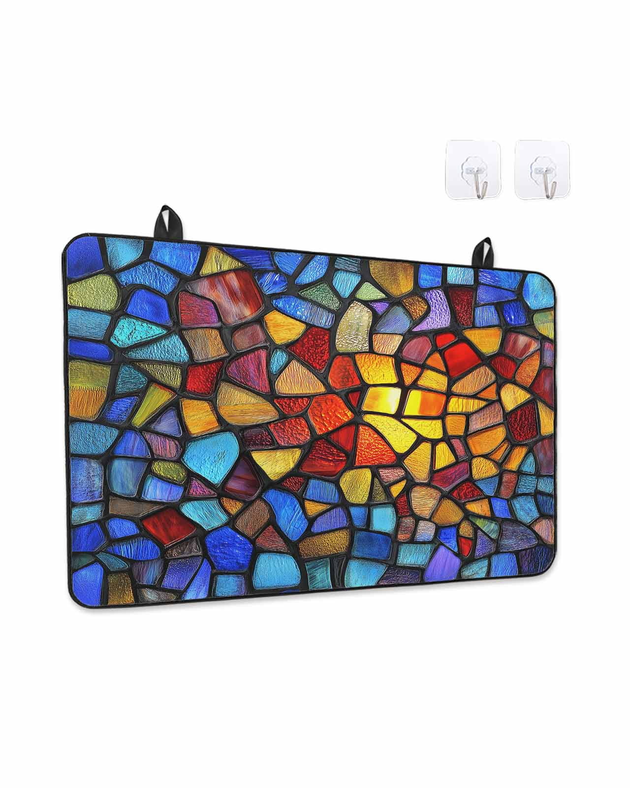 Stove Top Covers for Electric Stove, Blue Red Yellow Glass Stovetop Cover Protector, Modern Colored Rainbow Stained Glass Induction Cooktop Protector Oven Mat for Kitchen Countertop 24"x21"