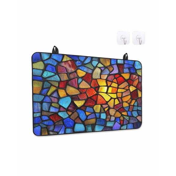 Stove Top Covers for Electric Stove, Blue Red Yellow Kitchen Glass Ceramic Electric Cooktop Covers 24"x21", Modern Colored Rainbow Stained Glass HeatResistant Oven/Countertop/Dishwasher Protector