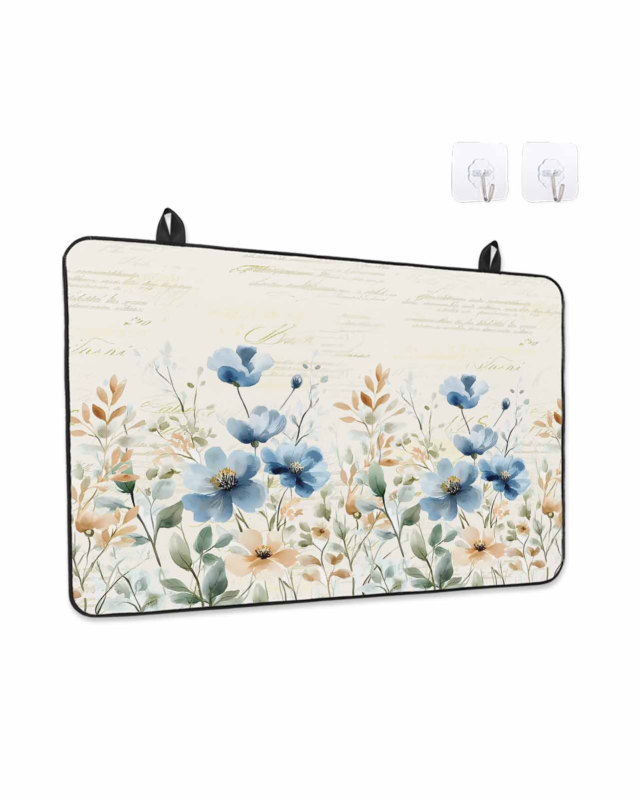 Stove Top Covers for Electric Stove, Blue Spring Floral Glass Stovetop Cover Protector, Summer Botanical Vintage Induction Cooktop Protector Oven Mat for Kitchen Countertop 24"x21"