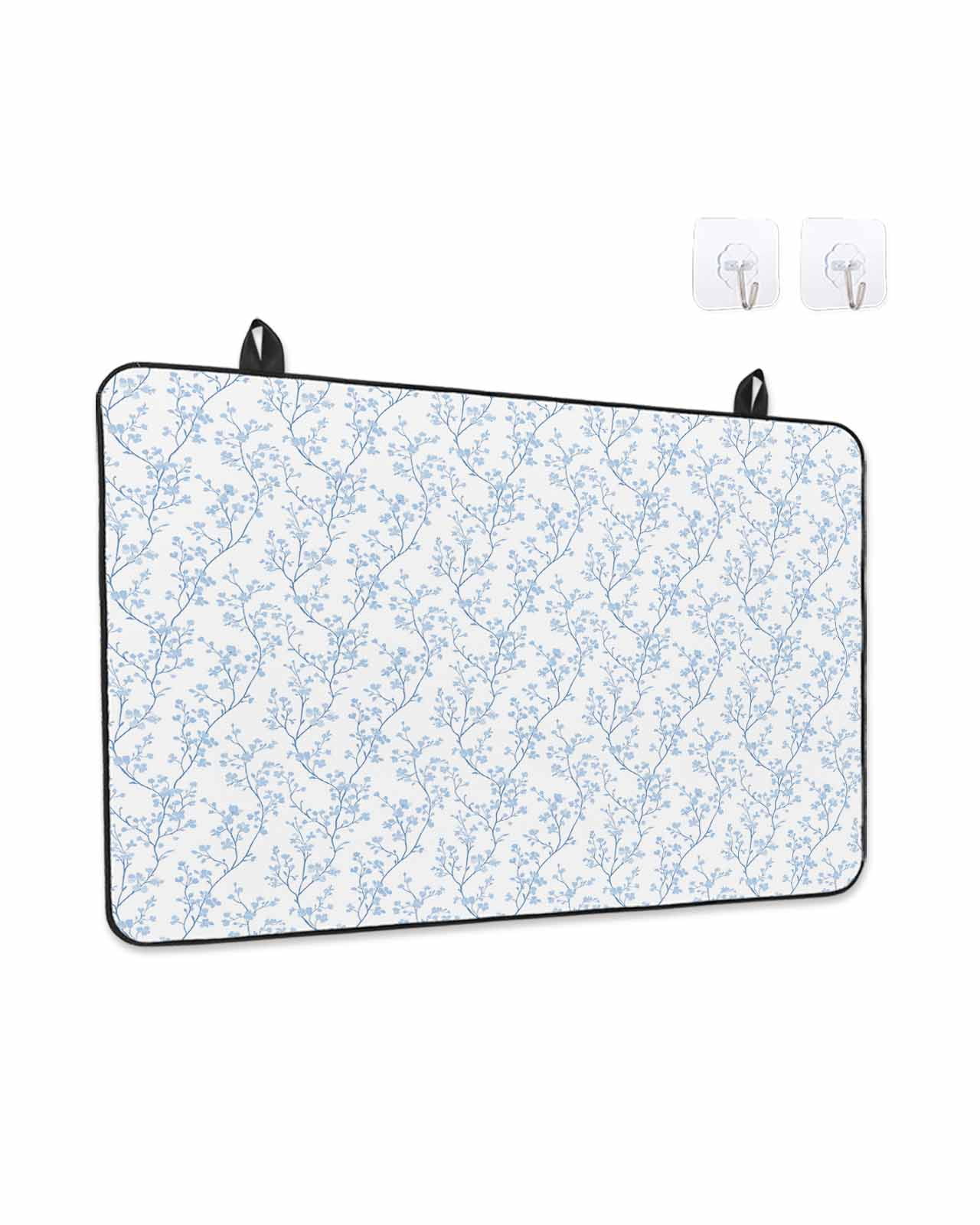 Stove Top Covers for Electric Stove, Blue Spring Floral Glass Stovetop Cover Protector, Summer Botanical Watercolor Induction Cooktop Protector Oven Mat for Kitchen Countertop 24"x21"