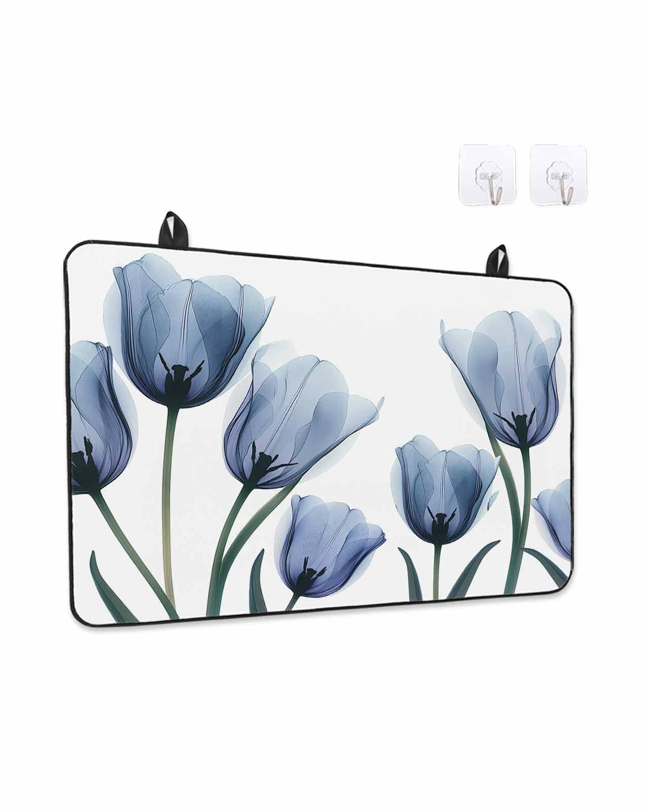Stove Top Covers for Electric Stove, Blue Spring Floral Glass Stovetop Cover Protector, Tulip Blooming Summer Botanical Induction Cooktop Protector Oven Mat for Kitchen Countertop 24"x21"