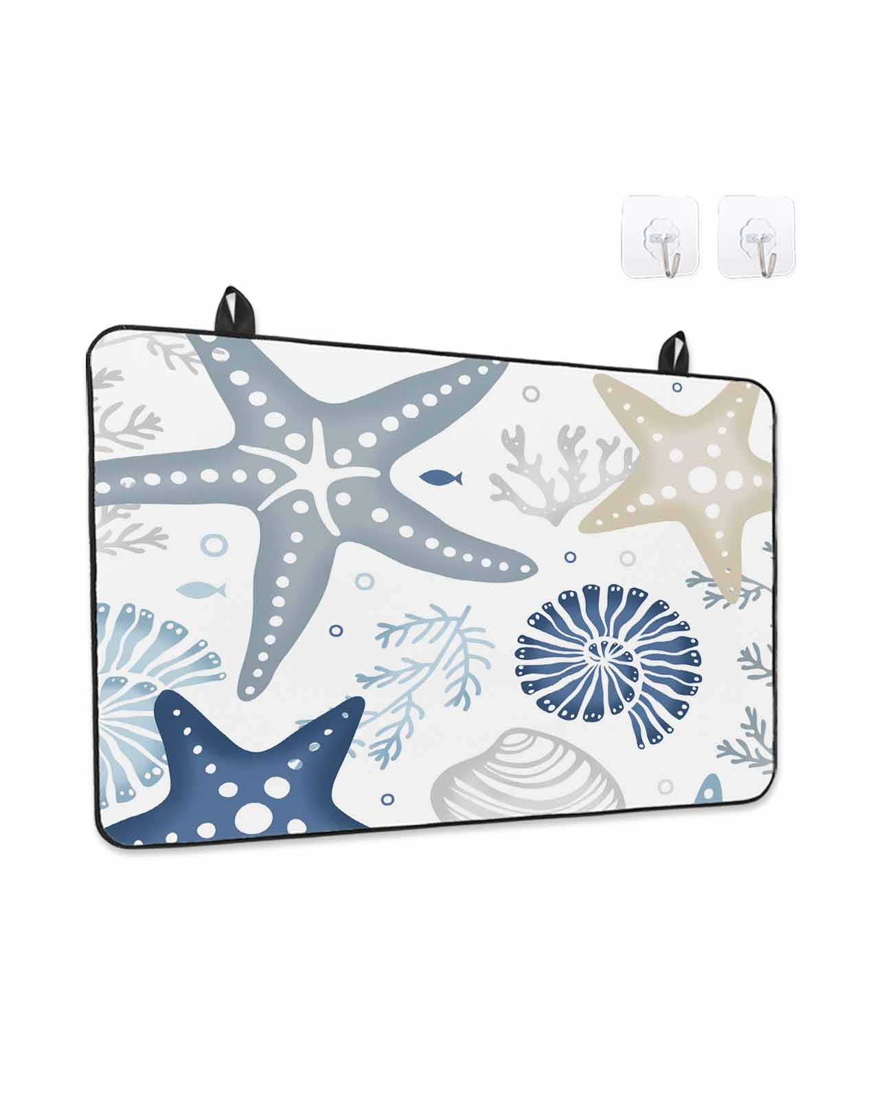 Stove Top Covers for Electric Stove, Blue Starfish Coastal Glass Stovetop Cover Protector, Summer Beach Nautical Coral Sea Induction Cooktop Protector Oven Mat for Kitchen Countertop 24"x21"