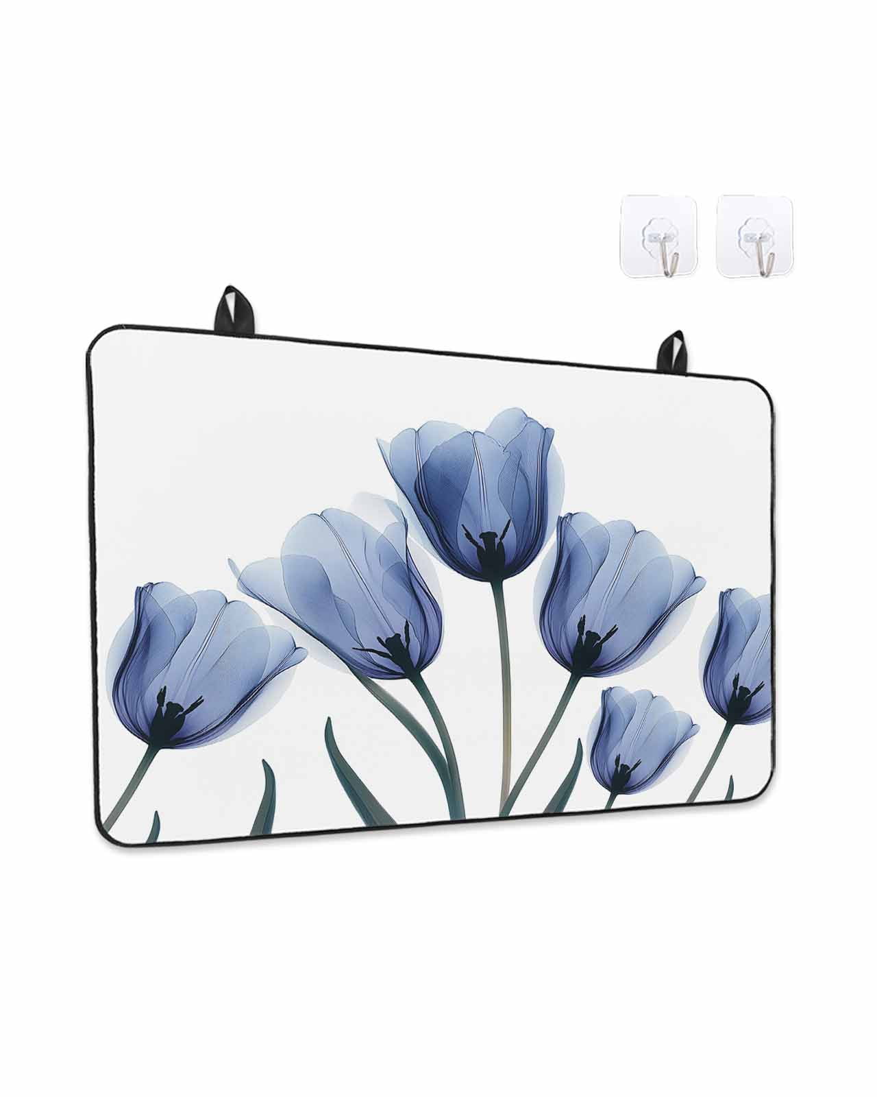 Stove Top Covers for Electric Stove, Blue Tulip Flower Glass Stovetop Cover Protector, Vintage Spring Plant Floral Botanical Induction Cooktop Protector Oven Mat for Kitchen Countertop 24"x21"