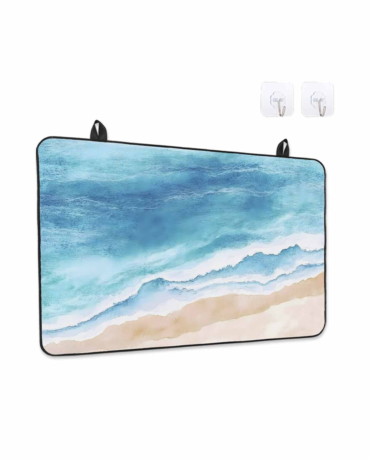 Stove Top Covers for Electric Stove, Blue Waves Glass Stovetop Cover Protector, Gradient Beach Abstract Oil Painting Art Induction Cooktop Protector Oven Mat for Kitchen Countertop 24"x21"