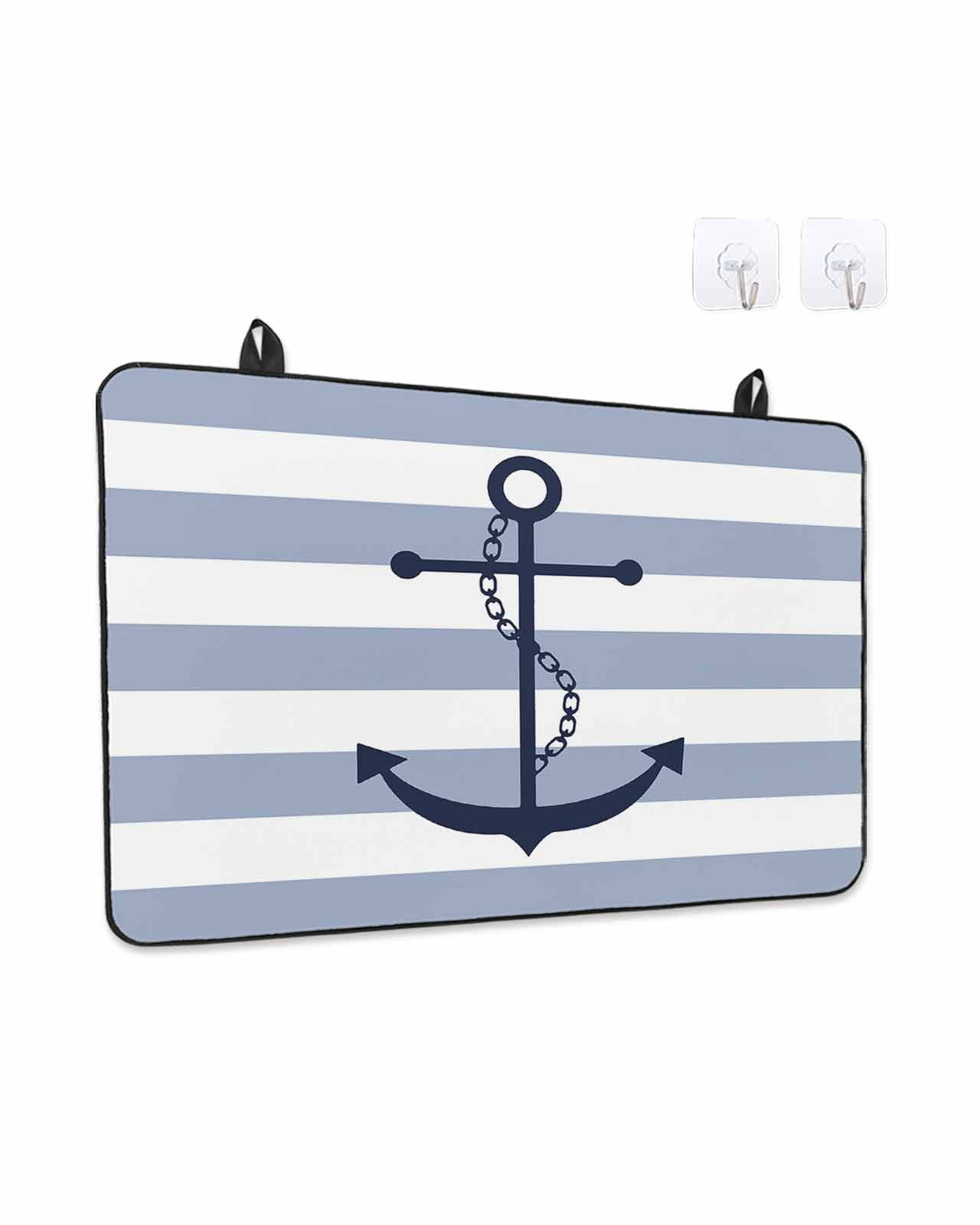 Stove Top Covers for Electric Stove,Blue White Striped Glass Stovetop Cover Protector,Navy Blue Beach Nautical Anchor Ocean Coastal Induction Cooktop Protector Oven Mat for Kitchen Countertop 24"x21"
