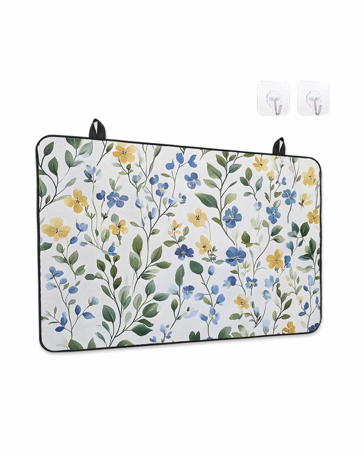 Stove Top Covers for Electric Stove, Blue Yellow Floral Spring Glass Stovetop Cover Protector, Summer Pastoral Botanical Green Induction Cooktop Protector Oven Mat for Kitchen Countertop 24"x21"