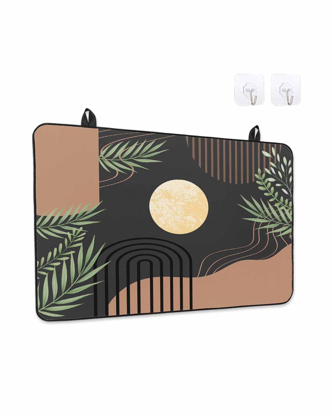 Stove Top Covers for Electric Stove, Boho Black Glass Stovetop Cover Protector, Brown Modern Stripes Moon Abstract Leaf Induction Cooktop Protector Oven Mat for Kitchen Countertop 24"x21"