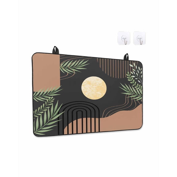 Stove Top Covers for Electric Stove, Boho Black Glass Stovetop Cover Protector, Brown Modern Stripes Moon Abstract Leaf Induction Cooktop Protector Oven Mat for Kitchen Countertop 28.5"x20.5"