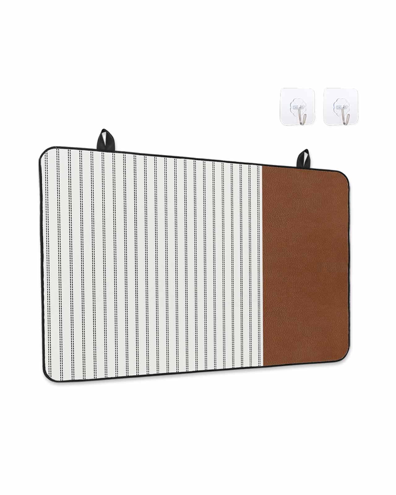 Stove Top Covers for Electric Stove, Boho Brown Leather Texture Glass Stovetop Cover Protector, Modern Black Striped Induction Cooktop Protector Oven Mat for Kitchen Countertop 24"x21"