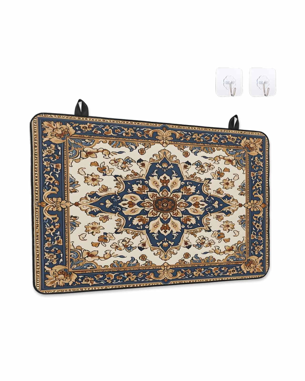 Stove Top Covers for Electric Stove, Boho Ethnic Glass Stovetop Cover Protector, Vintage Bohemian Traditional Floral Classic Induction Cooktop Protector Oven Mat for Kitchen Countertop 24"x21"
