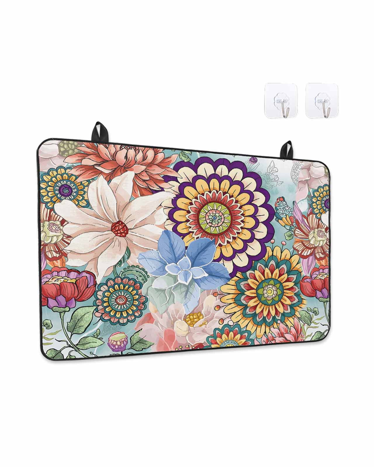 Stove Top Covers for Electric Stove, Boho Floral Glass Stovetop Cover Protector, Bohemia Colorful Mandalas Botanical Flower Induction Cooktop Protector Oven Mat for Kitchen Countertop 24"x21"