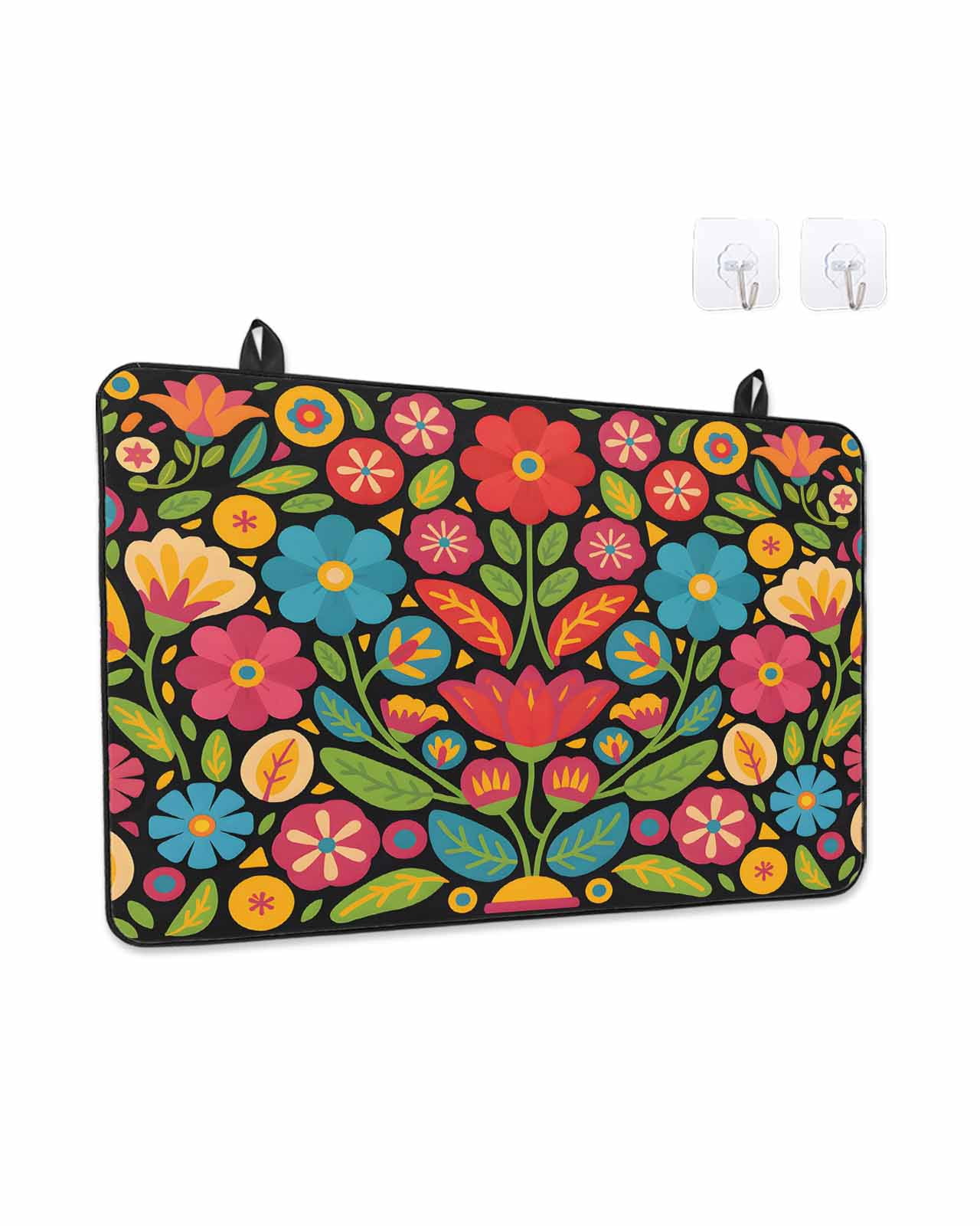 Stove Top Covers for Electric Stove, Boho Flower Glass Stovetop Cover Protector, Red Blue Yellow Colorful Mexico Tribal Induction Cooktop Protector Oven Mat for Kitchen Countertop 24"x21"
