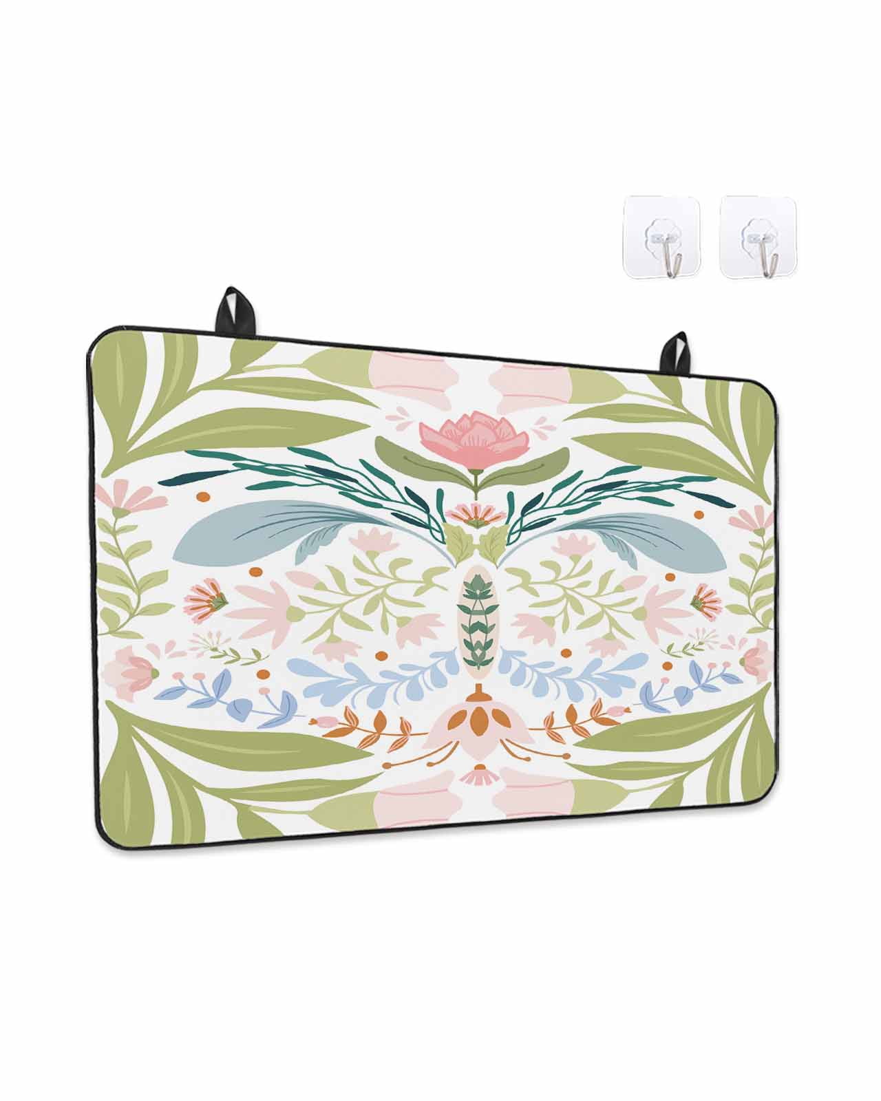 Stove Top Covers for Electric Stove, Boho Green Flower Glass Stovetop Cover Protector, Botanical Watercolor Leaf Floral Induction Cooktop Protector Oven Mat for Kitchen Countertop 24"x21"