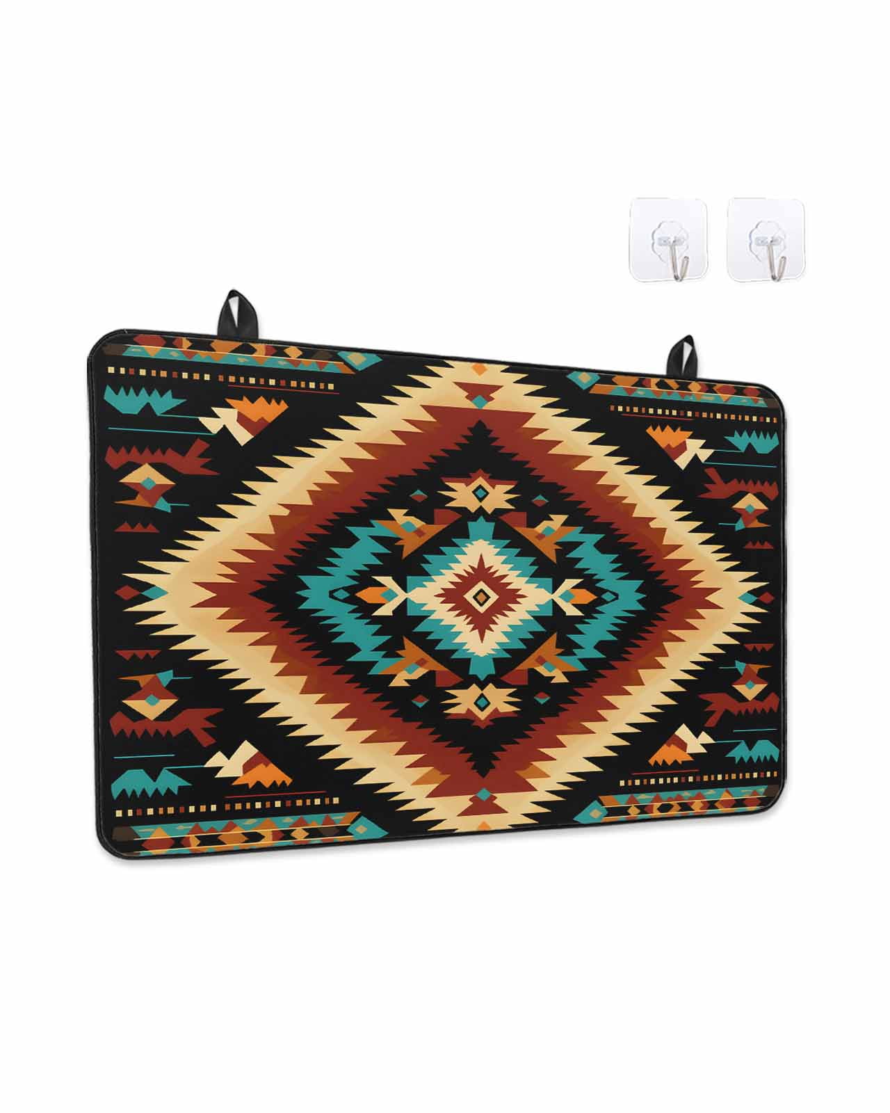Stove Top Covers for Electric Stove, Boho Orange Teal Glass Stovetop Cover Protector, Southwestern Abstract Geometric Ethnic Induction Cooktop Protector Oven Mat for Kitchen Countertop 24"x21"