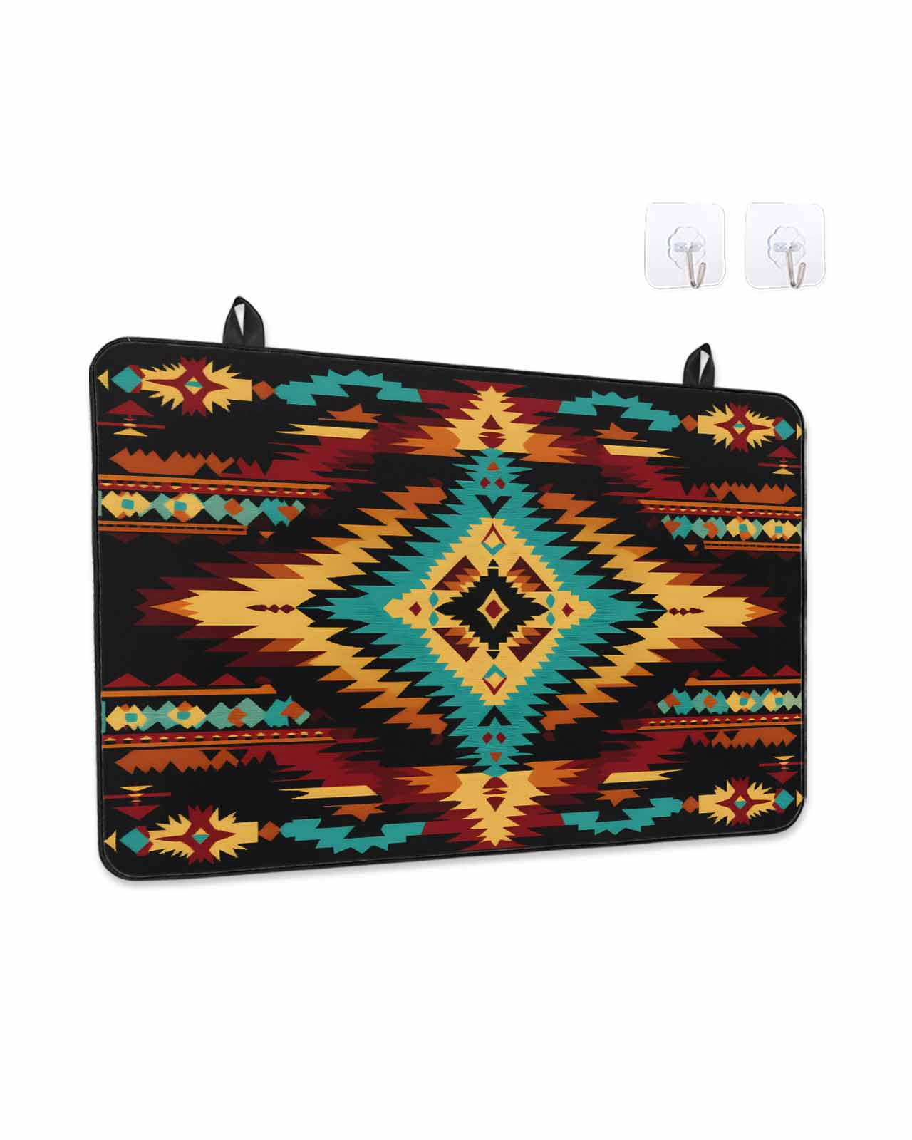Stove Top Covers for Electric Stove, Boho Orange Teal Glass Stovetop Cover Protector, Southwestern Ethnic Abstract Geometric Induction Cooktop Protector Oven Mat for Kitchen Countertop 24"x21"