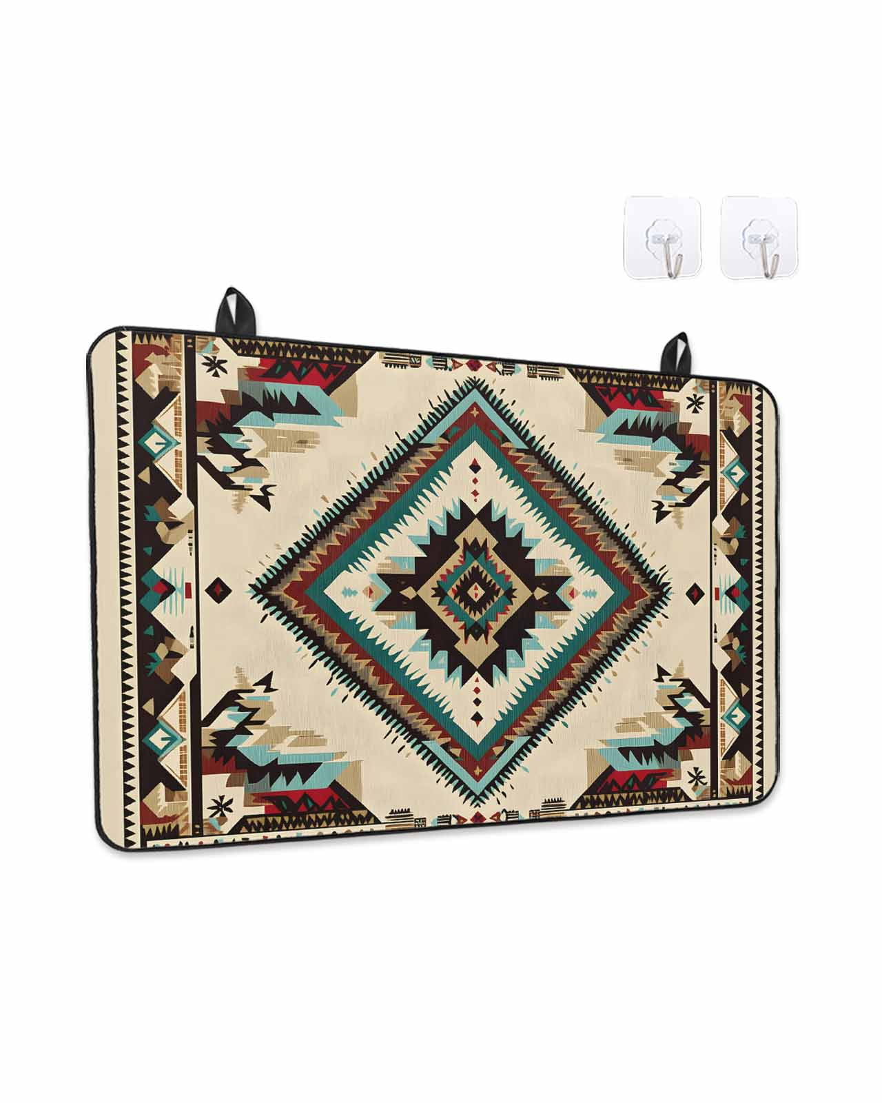 Stove Top Covers for Electric Stove, Boho Red Teal Brown Glass Stovetop Cover Protector, Southwestern Vintage Geometric Induction Cooktop Protector Oven Mat for Kitchen Countertop 31"x24"