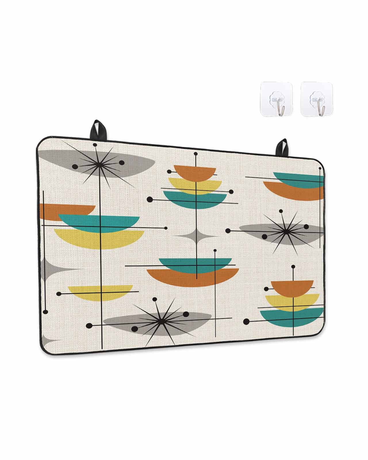 Stove Top Covers for Electric Stove, Boho Teal Yellow Orange Grey Glass Stovetop Cover Protector, Middle Century Geometric Induction Cooktop Protector Oven Mat for Kitchen Countertop 24"x21"