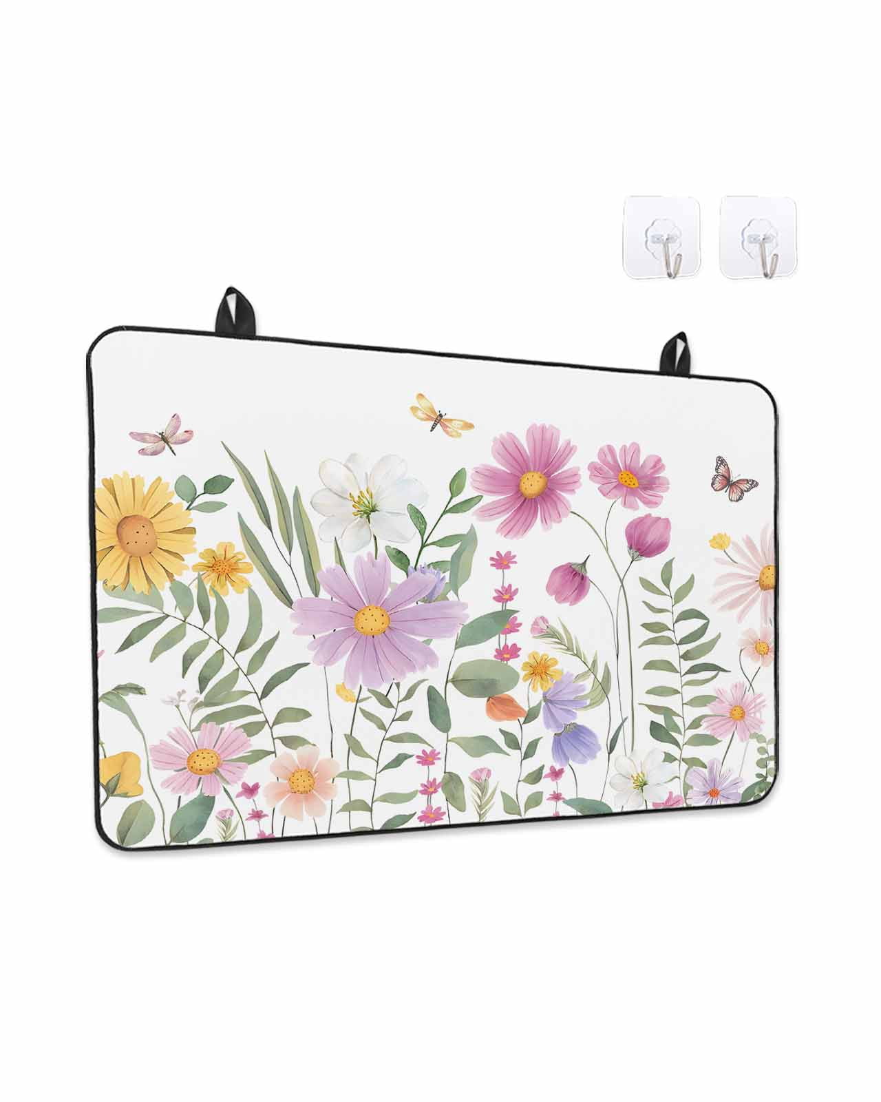 Stove Top Covers for Electric Stove, Botanical Floral Glass Stovetop Cover Protector, Spring Colorful Flowers Butterfly Induction Cooktop Protector Oven Mat for Kitchen Countertop 24"x21"