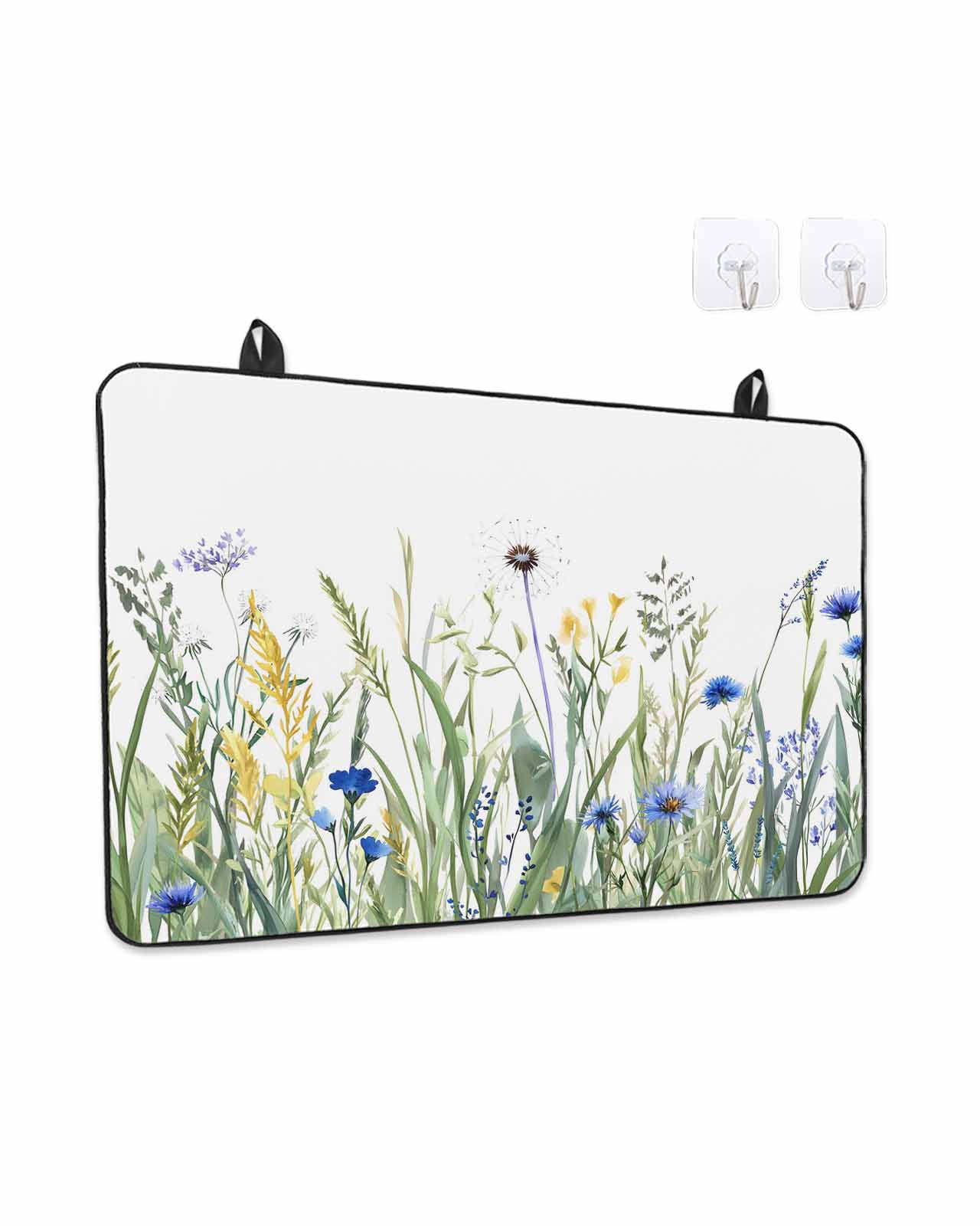 Stove Top Covers for Electric Stove, Botanical Flower Glass Stovetop Cover Protector, Watercolor Colorful Floral Herbs Plants Induction Cooktop Protector Oven Mat for Kitchen Countertop 24"x21"