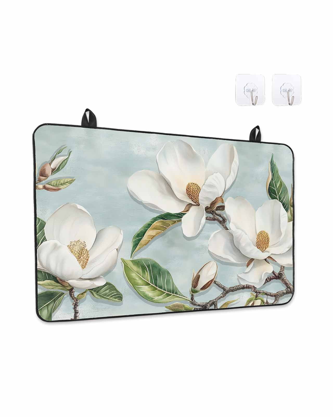 Stove Top Covers for Electric Stove, Botanical Flowers Glass Stovetop Cover Protector, Country Magnolia Leaves Branches Induction Cooktop Protector Oven Mat for Kitchen Countertop 24"x21"