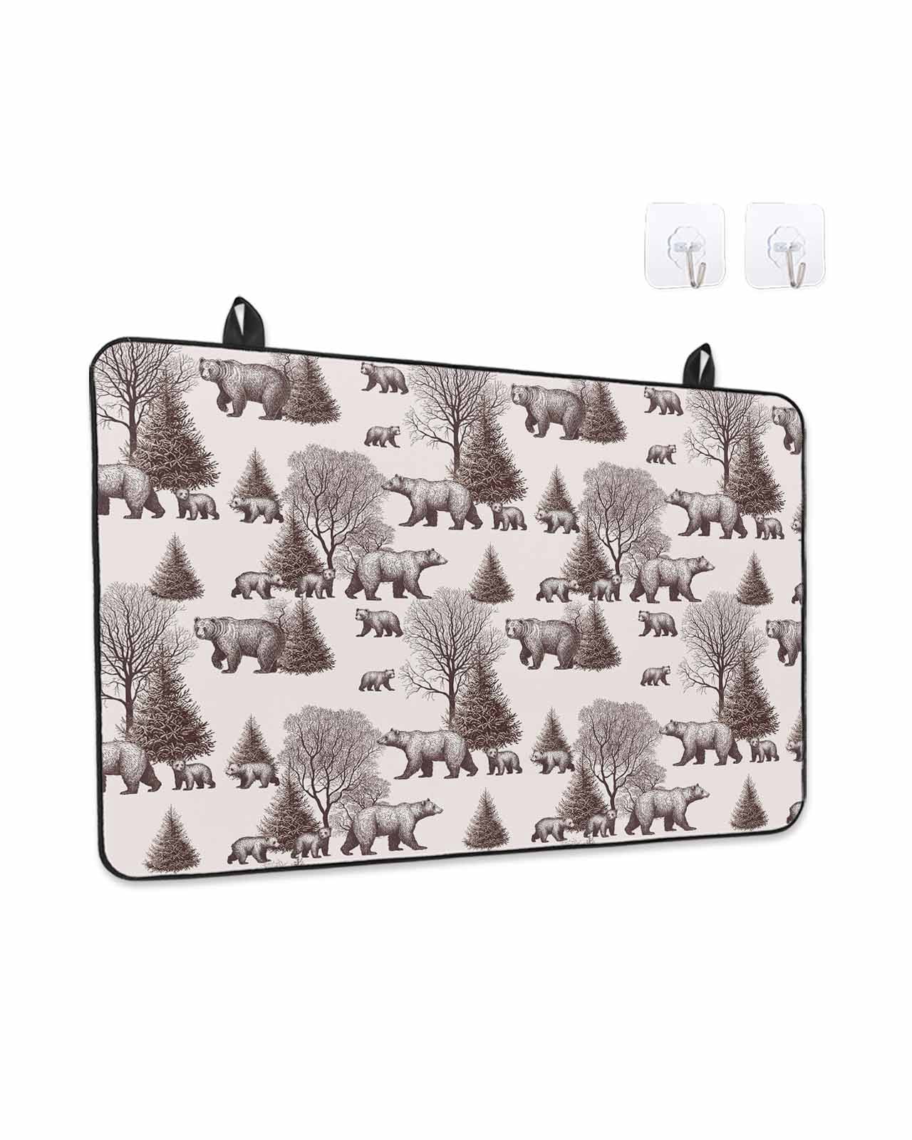 Stove Top Covers for Electric Stove, Brown Bear Glass Stovetop Cover Protector, Hunting Bear Forest Wildlife Animals Vintage Induction Cooktop Protector Oven Mat for Kitchen Countertop 24"x21"