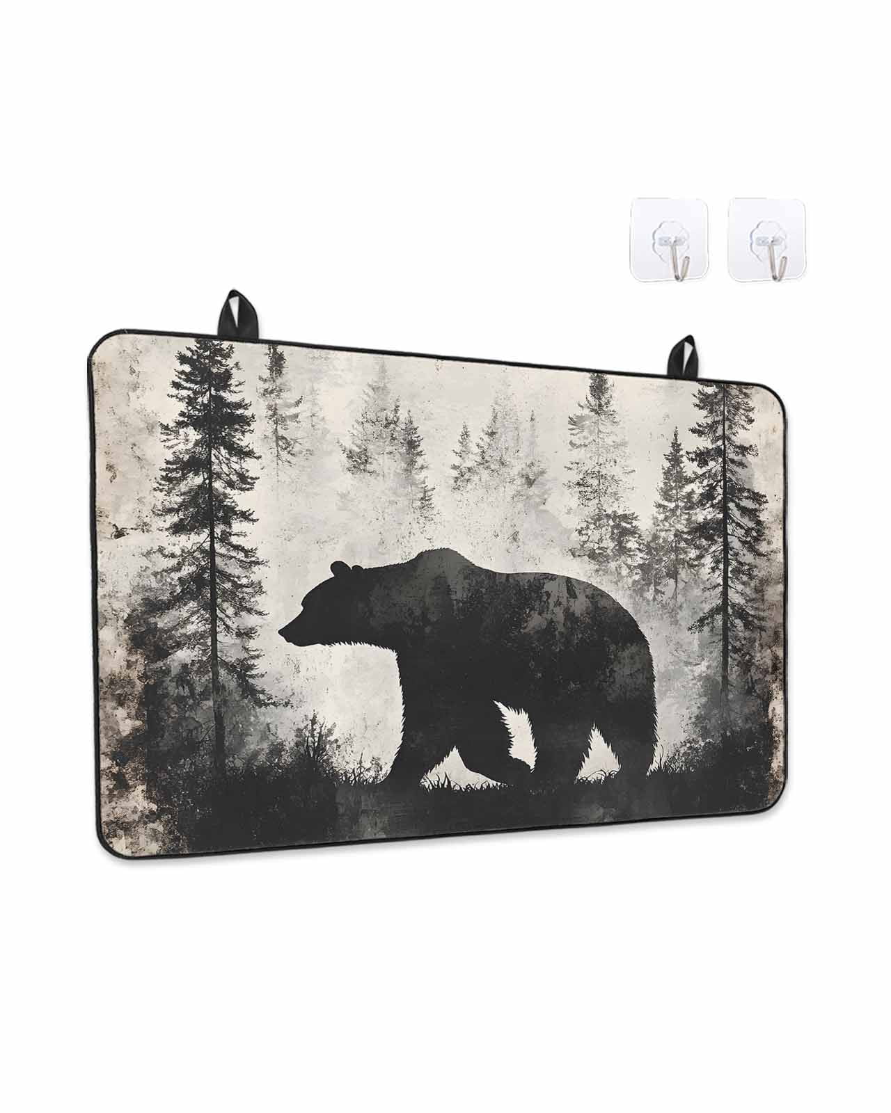 Stove Top Covers for Electric Stove, Brown Bear Glass Stovetop Cover Protector, Retro Forest Nature Tree Silhouette Mountain Induction Cooktop Protector Oven Mat for Kitchen Countertop 24"x21"