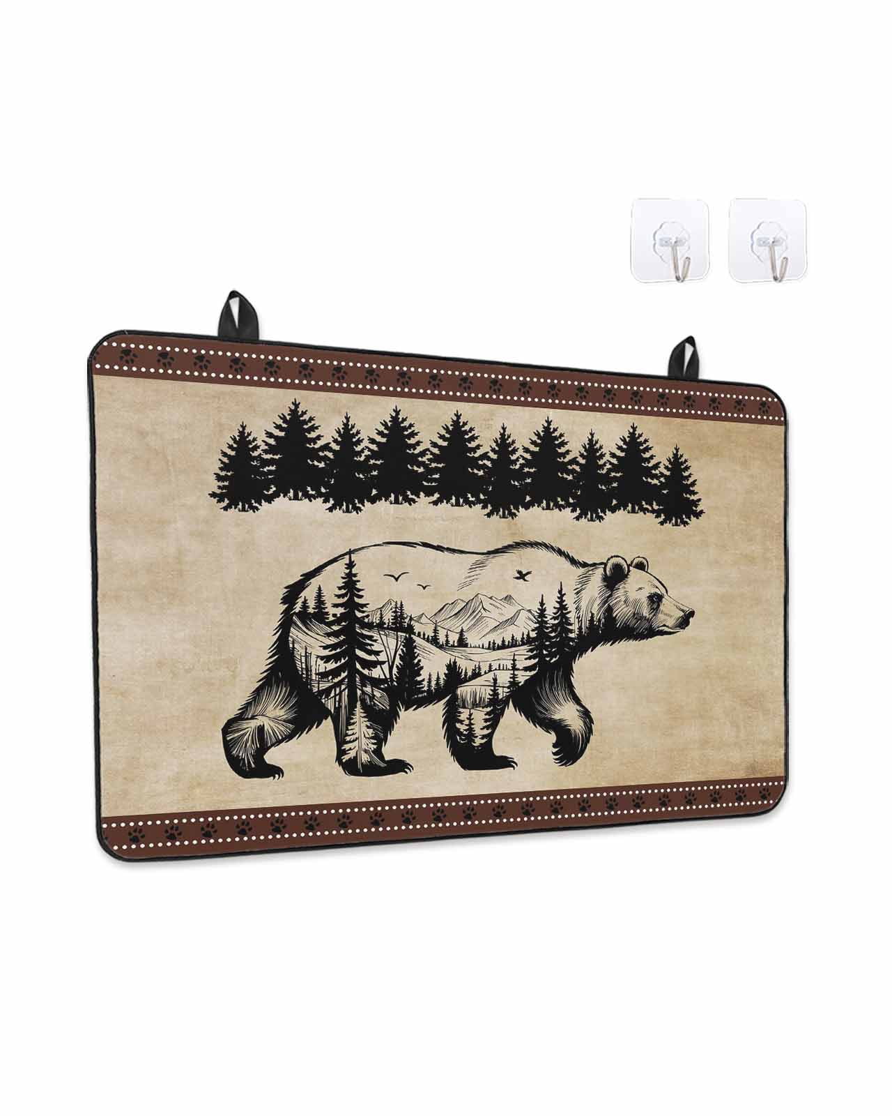 Stove Top Covers for Electric Stove, Brown Black Bear Glass Stovetop Cover Protector, Farmhouse Cabin Forest Vintage Induction Cooktop Protector Oven Mat for Kitchen Countertop 24"x21"