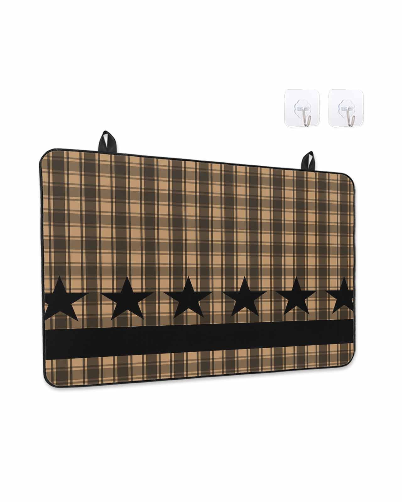 Stove Top Covers for Electric Stove, Brown Black Plaid Kitchen Glass Ceramic Electric Cooktop Covers 24"x21", Vintage Rustic Star Buffalo Check HeatResistant Oven/Countertop/Dishwasher/Sink Protector