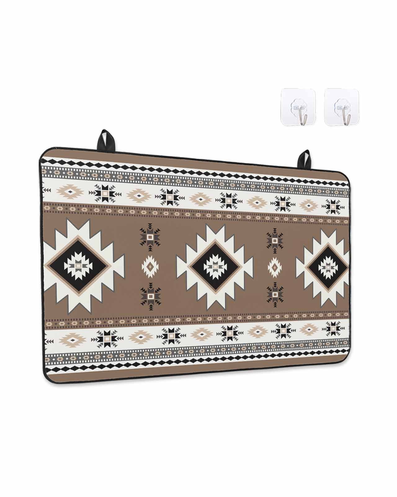 Stove Top Covers for Electric Stove, Brown Boho Glass Stovetop Cover Protector, Farmhouse Aztec Southwest Ethnic Geometric Induction Cooktop Protector Oven Mat for Kitchen Countertop 28.5"x20.5"