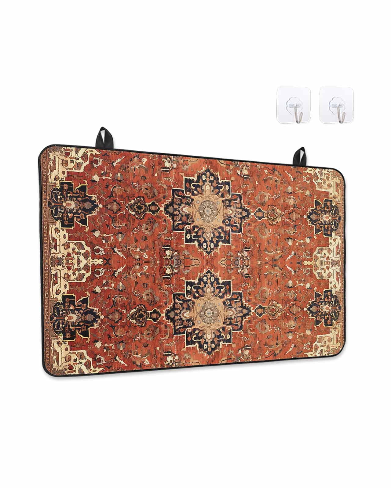 Stove Top Covers for Electric Stove, Brown Red Glass Stovetop Cover Protector, Vintage Boho Ethnic Geometric Abstract Art Induction Cooktop Protector Oven Mat for Kitchen Countertop 24"x21"