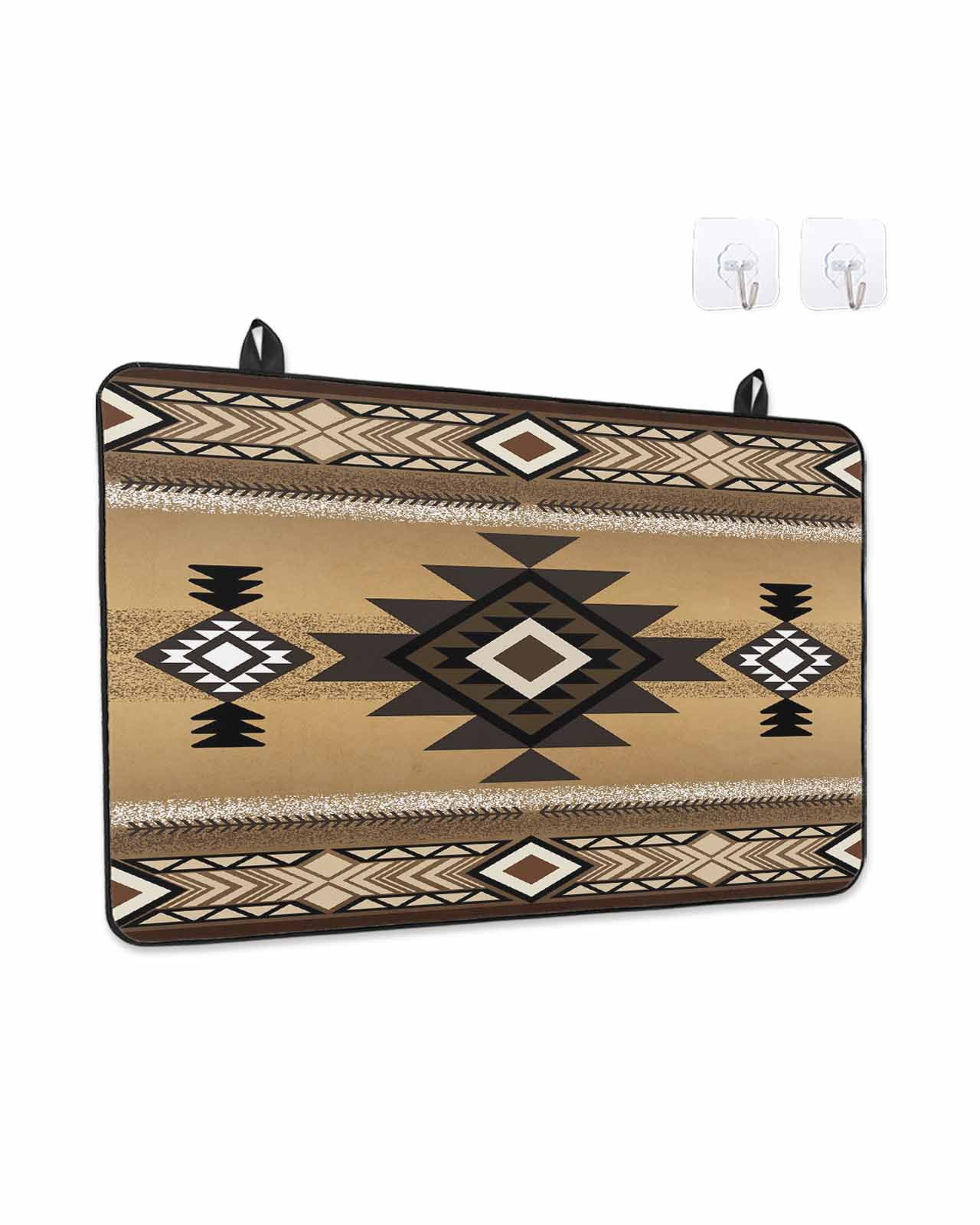 Stove Top Covers for Electric Stove, Brown Southwest Kitchen Glass Ceramic Electric Cooktop Covers 24"x21", Boho Aztec Ethnic Abstract Geometric HeatResistant Oven/Countertop/Dishwasher Protector