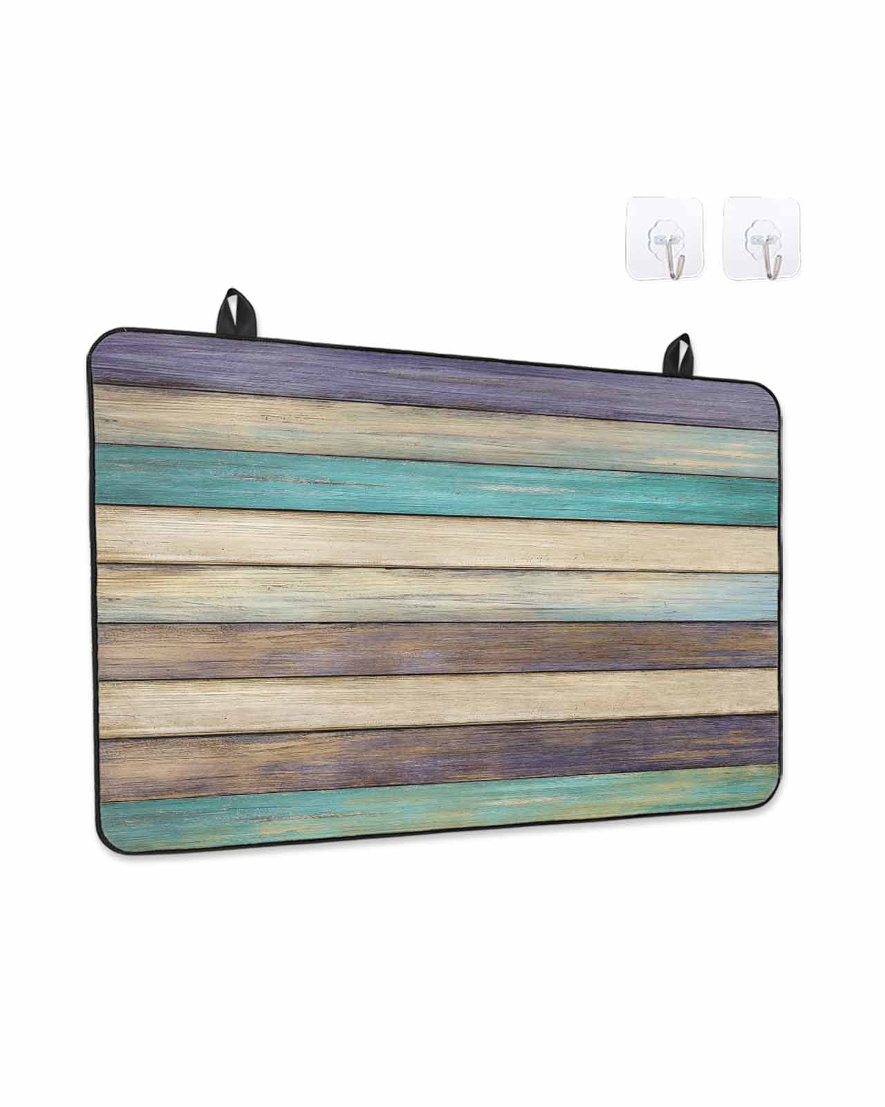 Stove Top Covers for Electric Stove, Brown Teal Home Glass Stovetop Cover Protector, Vintage Farmhouse Retro Wooden Induction Cooktop Protector Oven Mat for Kitchen Countertop 28.5"x20.5"