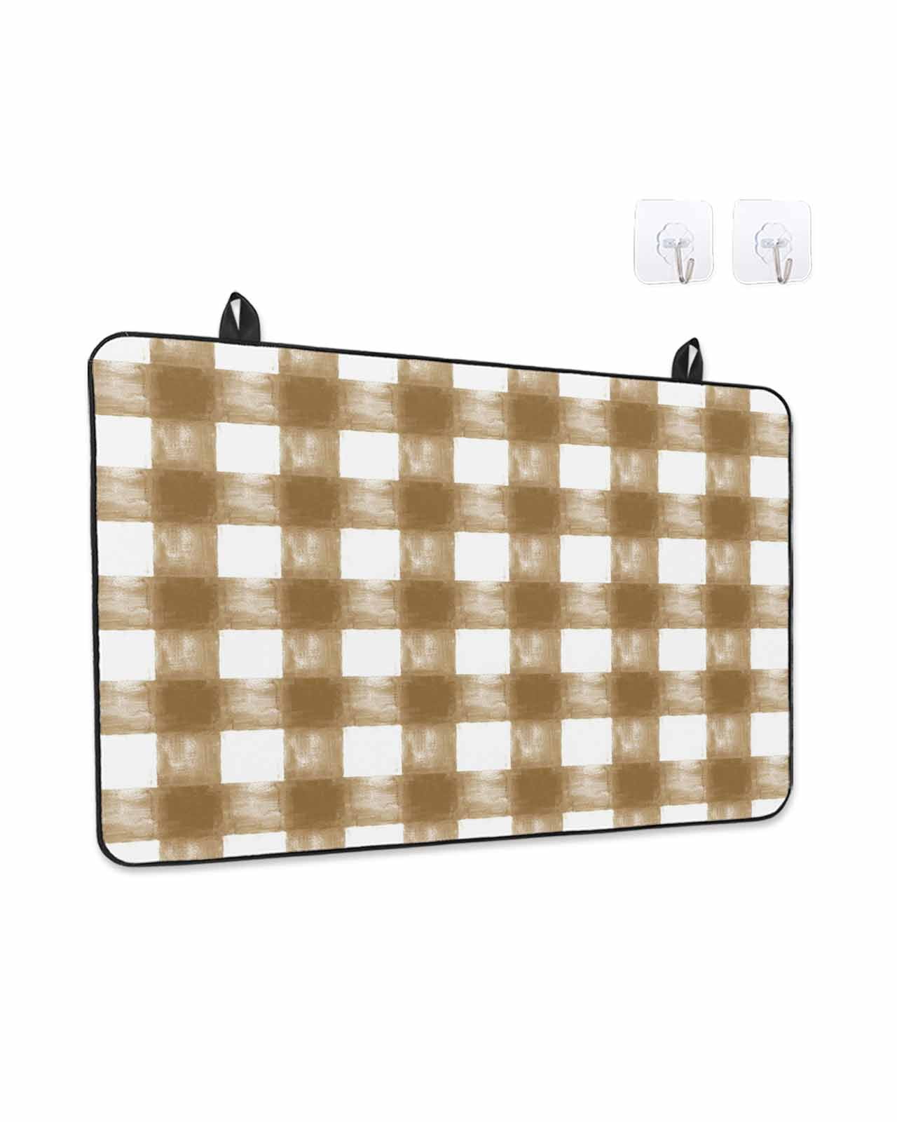Stove Top Covers for Electric Stove, Brown White Plaid Kitchen Glass Ceramic Electric Cooktop Covers 24"x21", Watercolor Farmhouse Checkered HeatResistant Oven/Countertop/Dishwasher/Sink Protector