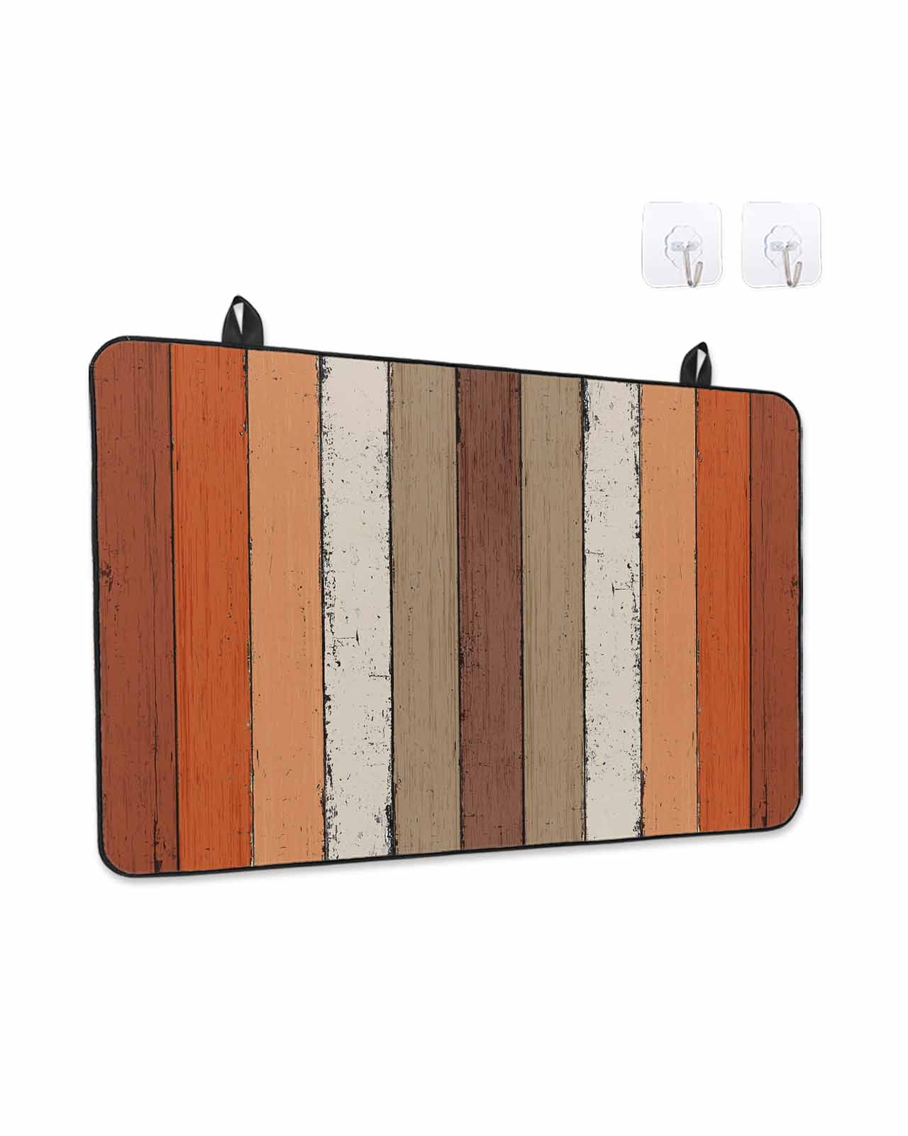 Stove Top Covers for Electric Stove, Burnt Orange Brown Glass Stovetop Cover Protector, Farmhouse Vintage Wooden Induction Cooktop Protector Oven Mat for Kitchen Countertop 31"x24"