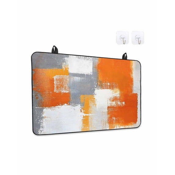 Stove Top Covers for Electric Stove, Burnt Orange Grey Kitchen Glass Ceramic Electric Cooktop Covers 28.5"x20.5", Modern Oil Painted Geometric Abstract HeatResistant Oven/Countertop Protector