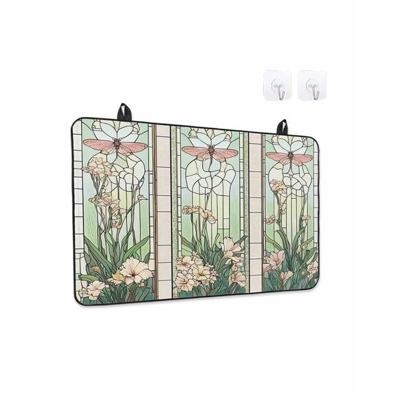 Stove Top Covers for Electric Stove, Butterfly Stained Glass Kitchen Glass Ceramic Electric Cooktop Covers 36''x21'', Summer Dragonfly Botanical Vintage HeatResistant Oven/Countertop Protector