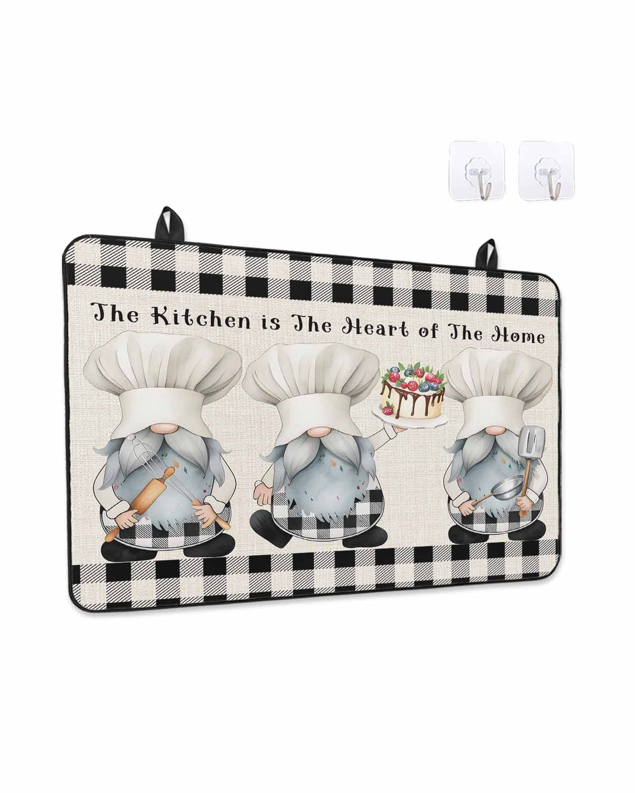 Stove Top Covers for Electric Stove, Chef Gnomes Glass Stovetop Cover Protector, Black Grey Plaid Cake Cook Dessert Burlap Induction Cooktop Protector Oven Mat for Kitchen Countertop 24"x21"