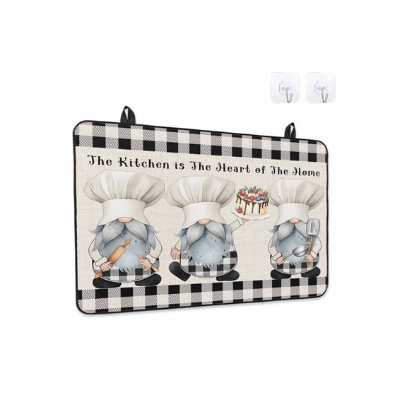 Stove Top Covers for Electric Stove, Chef Gnomes Glass Stovetop Cover Protector, Black Grey Plaid Cake Cook Dessert Burlap Induction Cooktop Protector Oven Mat for Kitchen Countertop 28.5"x20.5"