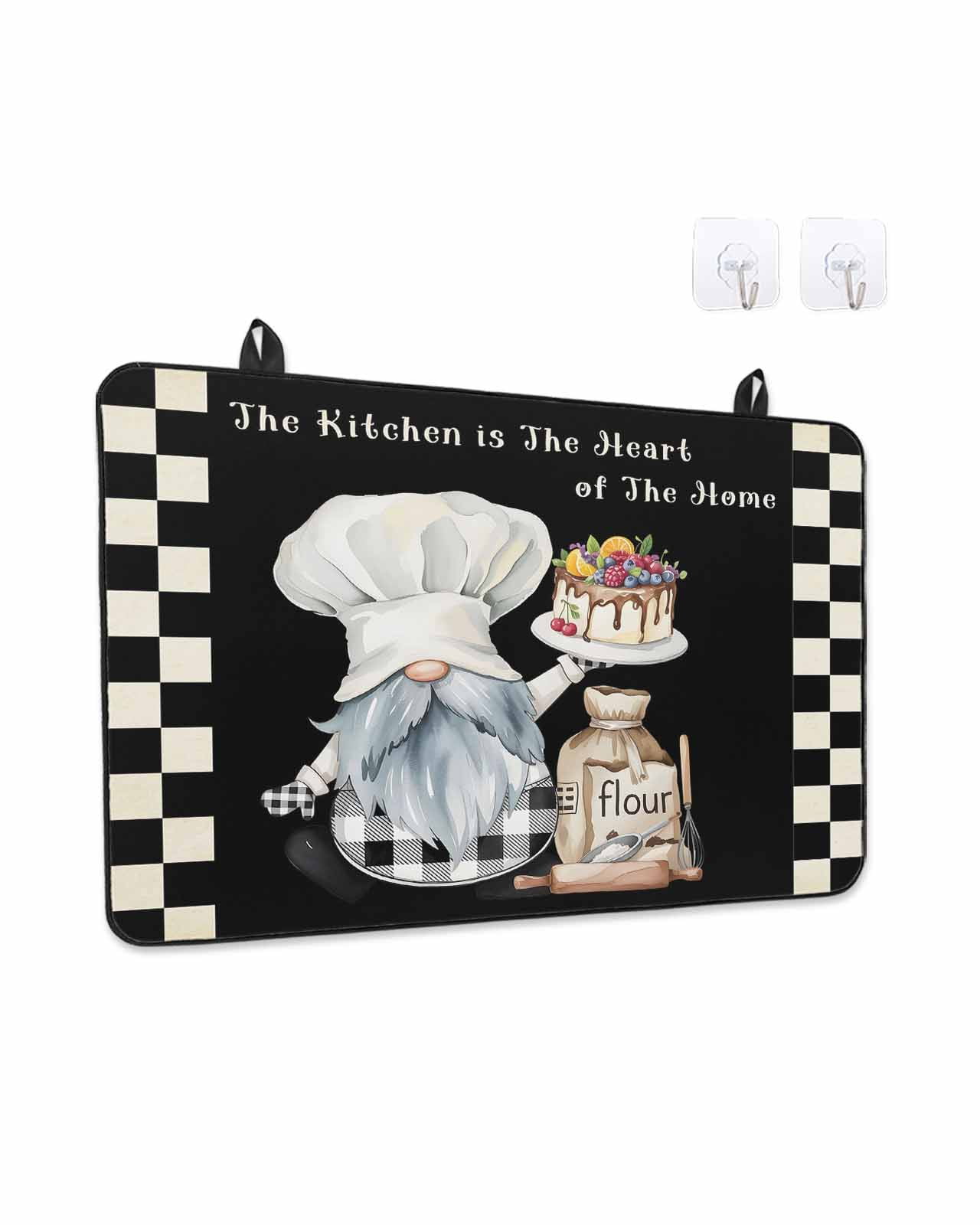 Stove Top Covers for Electric Stove, Chef Gnomes Kitchen Glass Ceramic Electric Cooktop Covers 24"x21", Black White Plaid Dessert Maker Cake HeatResistant Oven/Countertop/Dishwasher/Sink Protector