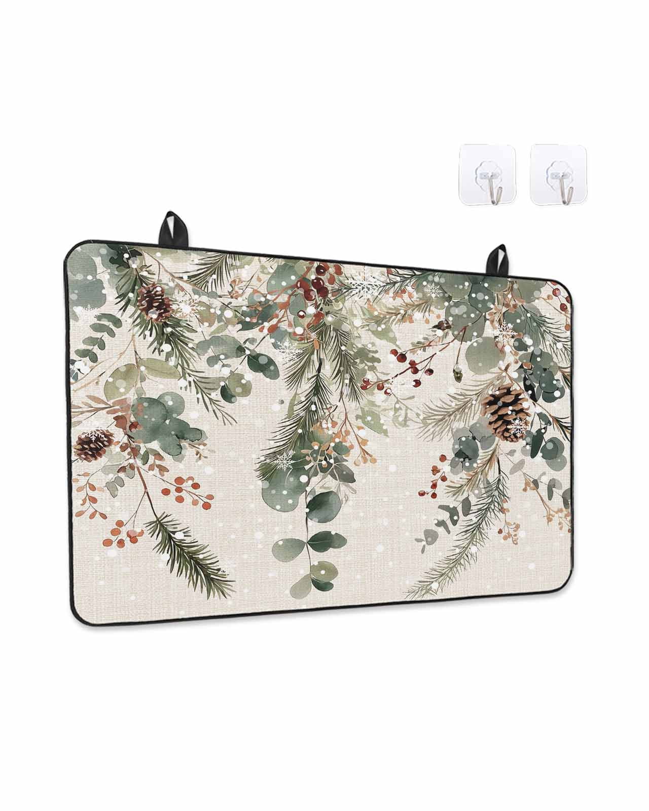 Stove Top Covers for Electric Stove, Christmas Kitchen Glass Ceramic Electric Cooktop Covers 28.5''x20.5'', Xmas Botanical Pinecone Eucalyptus Leaves Rustic HeatResistant Oven/Countertop Protector