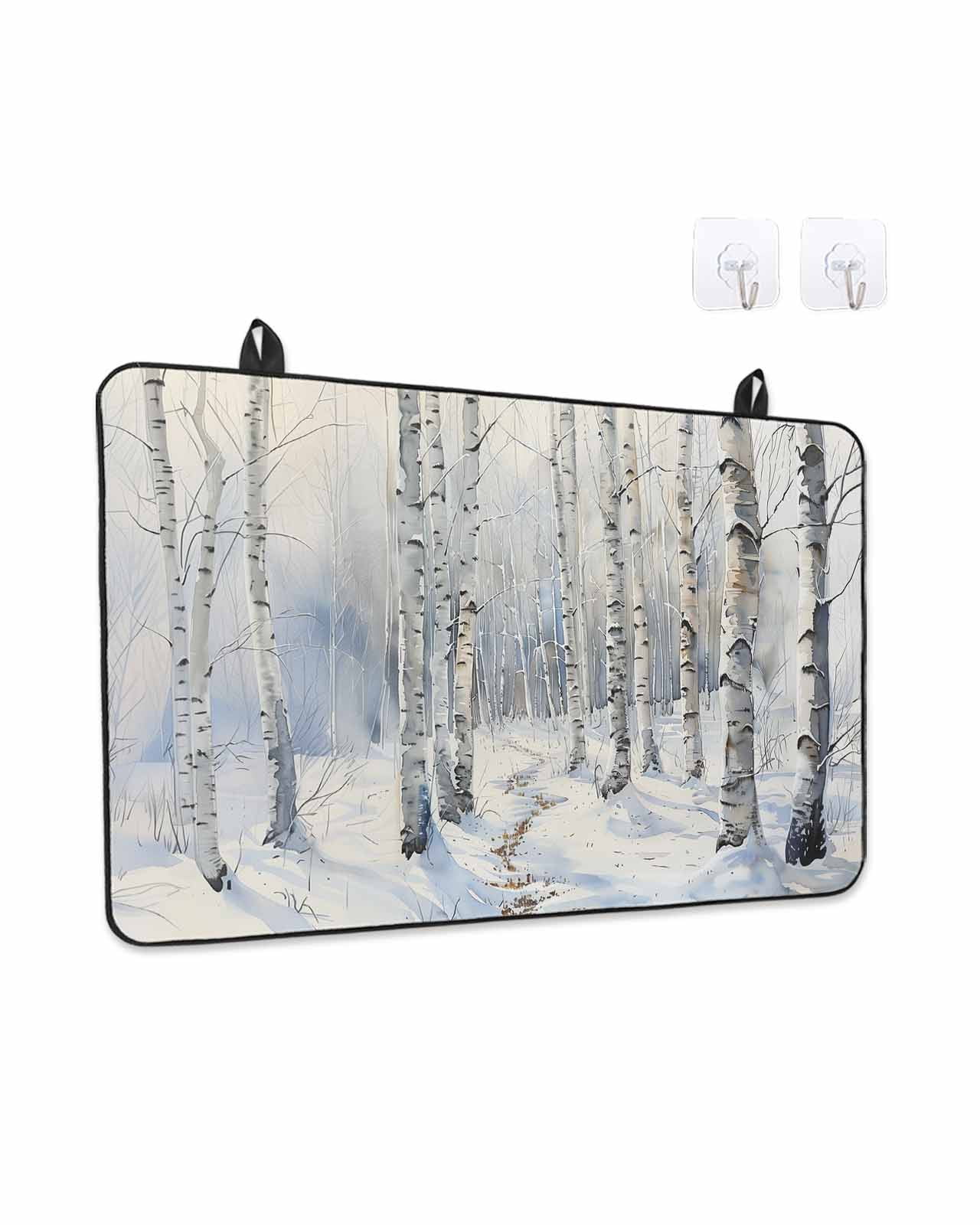 Stove Top Covers for Electric Stove, Christmas Tree Glass Stovetop Cover Protector, White Winter Xmas Snowflake Induction Cooktop Protector Oven Mat for Kitchen Countertop 24"x21"