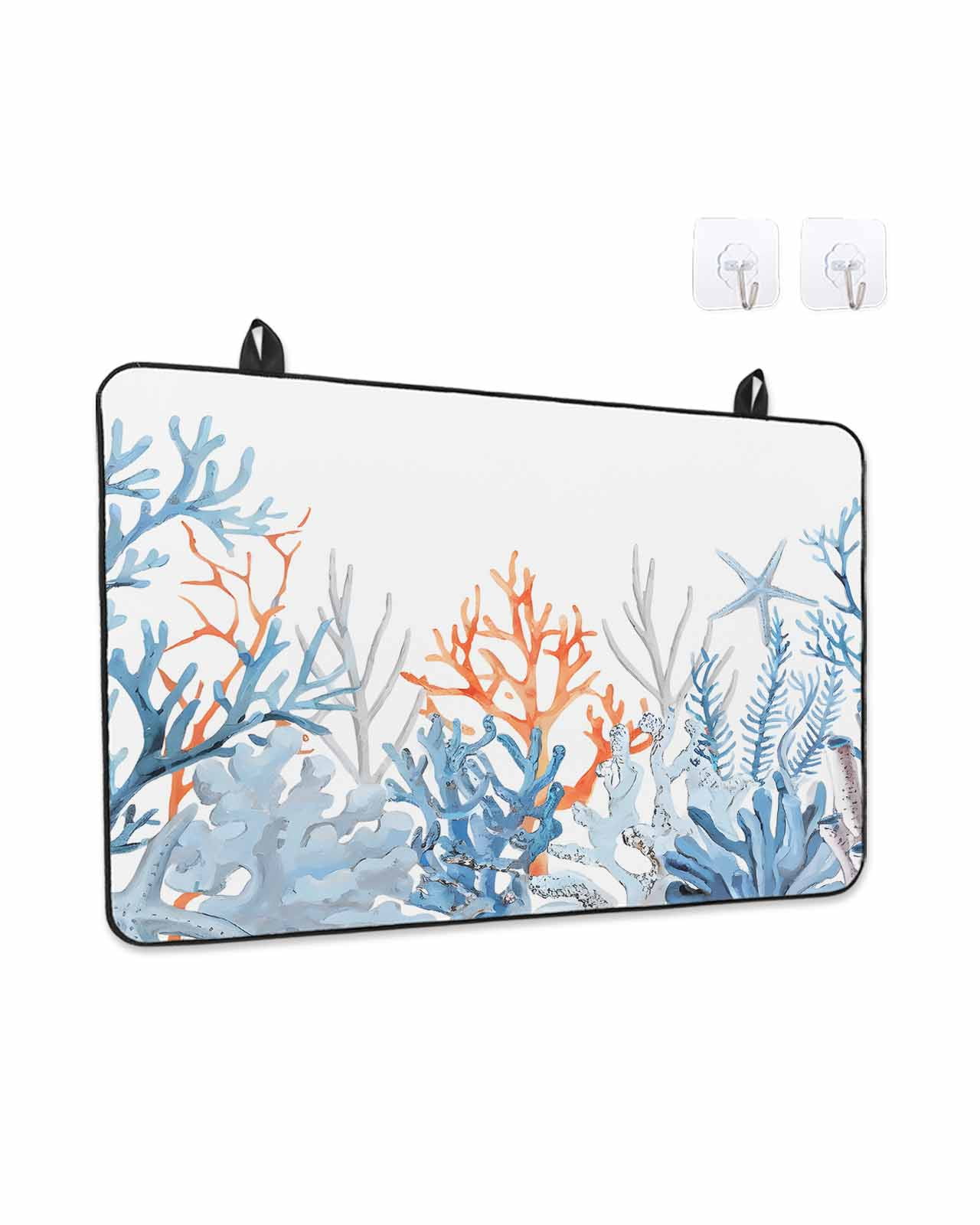 Stove Top Covers for Electric Stove, Coastal Coral Glass Stovetop Cover Protector, Blue Ocean Starfish Seagrass Watercolor Induction Cooktop Protector Oven Mat for Kitchen Countertop 24"x21"