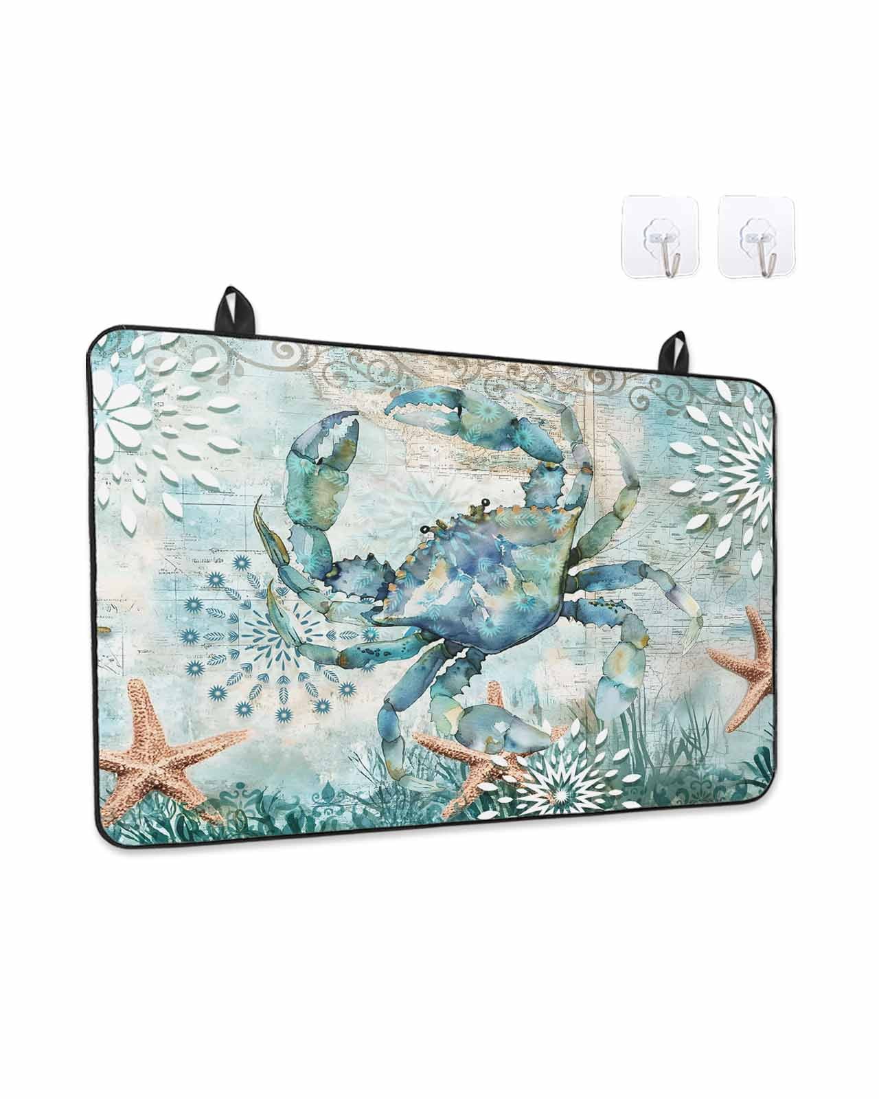 Stove Top Covers for Electric Stove, Coastal Crab Glass Stovetop Cover Protector, Teal Nautical Beach Starfish Vintage Induction Cooktop Protector Oven Mat for Kitchen Countertop 28.5"x20.5"