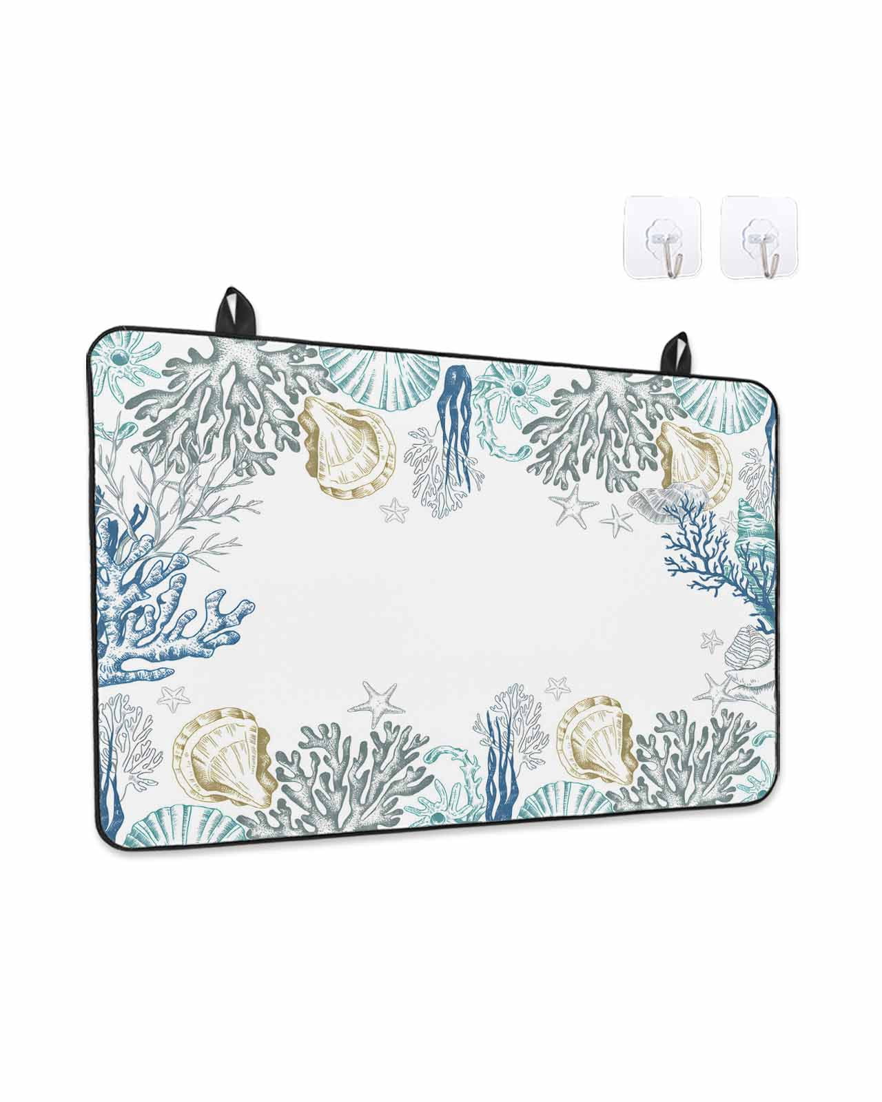 Stove Top Covers for Electric Stove, Coastal Glass Stovetop Cover Protector, Ocean Coral Shell Turquoise Blue Conch Induction Cooktop Protector Oven Mat for Kitchen Countertop 24"x21"