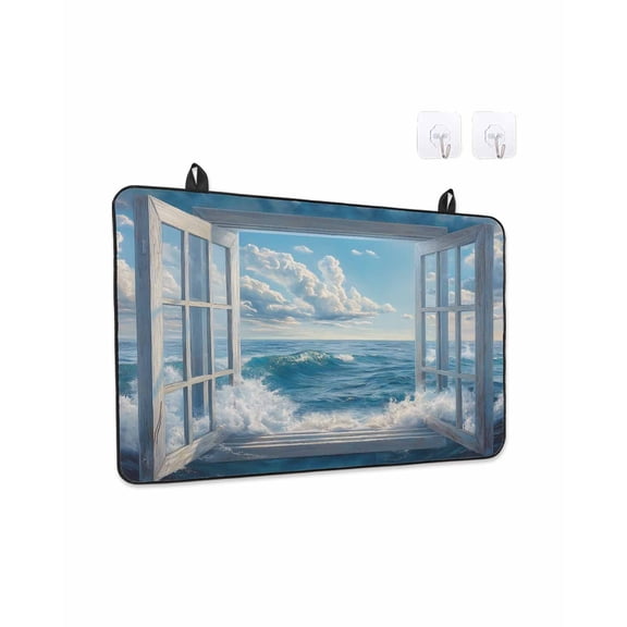 Stove Top Covers for Electric Stove, Coastal Glass Stovetop Cover Protector, Window Nautical Beach Blue Seaside Induction Cooktop Protector Oven Mat for Kitchen Countertop 36"x21"