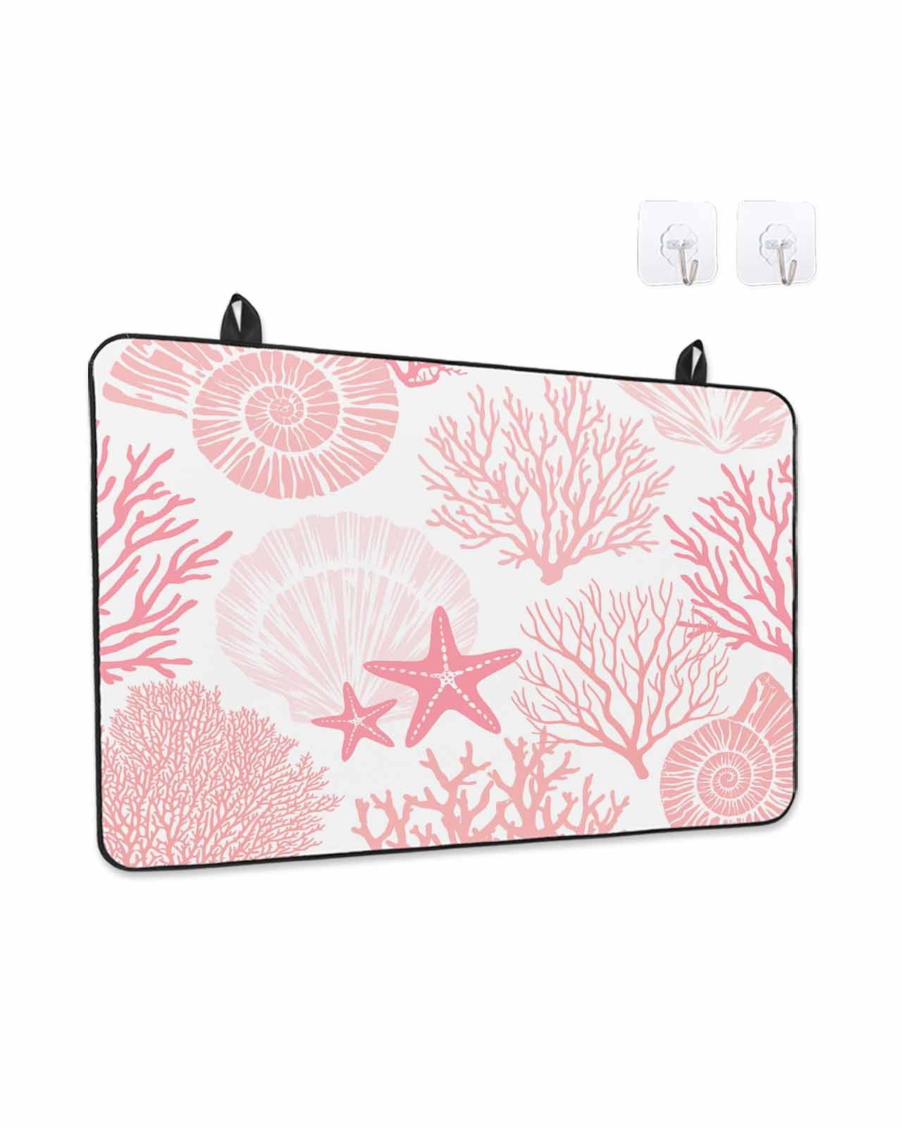 Stove Top Covers for Electric Stove, Coastal Pink Glass Stovetop Cover Protector, Ocean Coral Starfish Shell Modern Sea Induction Cooktop Protector Oven Mat for Kitchen Countertop 31"x24"