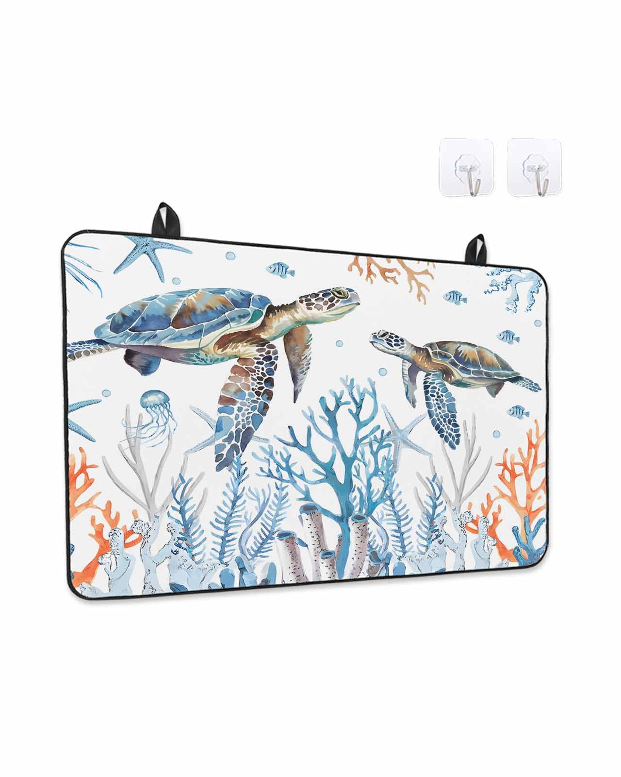 Stove Top Covers for Electric Stove, Coastal Turtle Glass Stovetop Cover Protector, Blue Ocean Coral Starfish Seagrass Induction Cooktop Protector Oven Mat for Kitchen Countertop 24"x21"