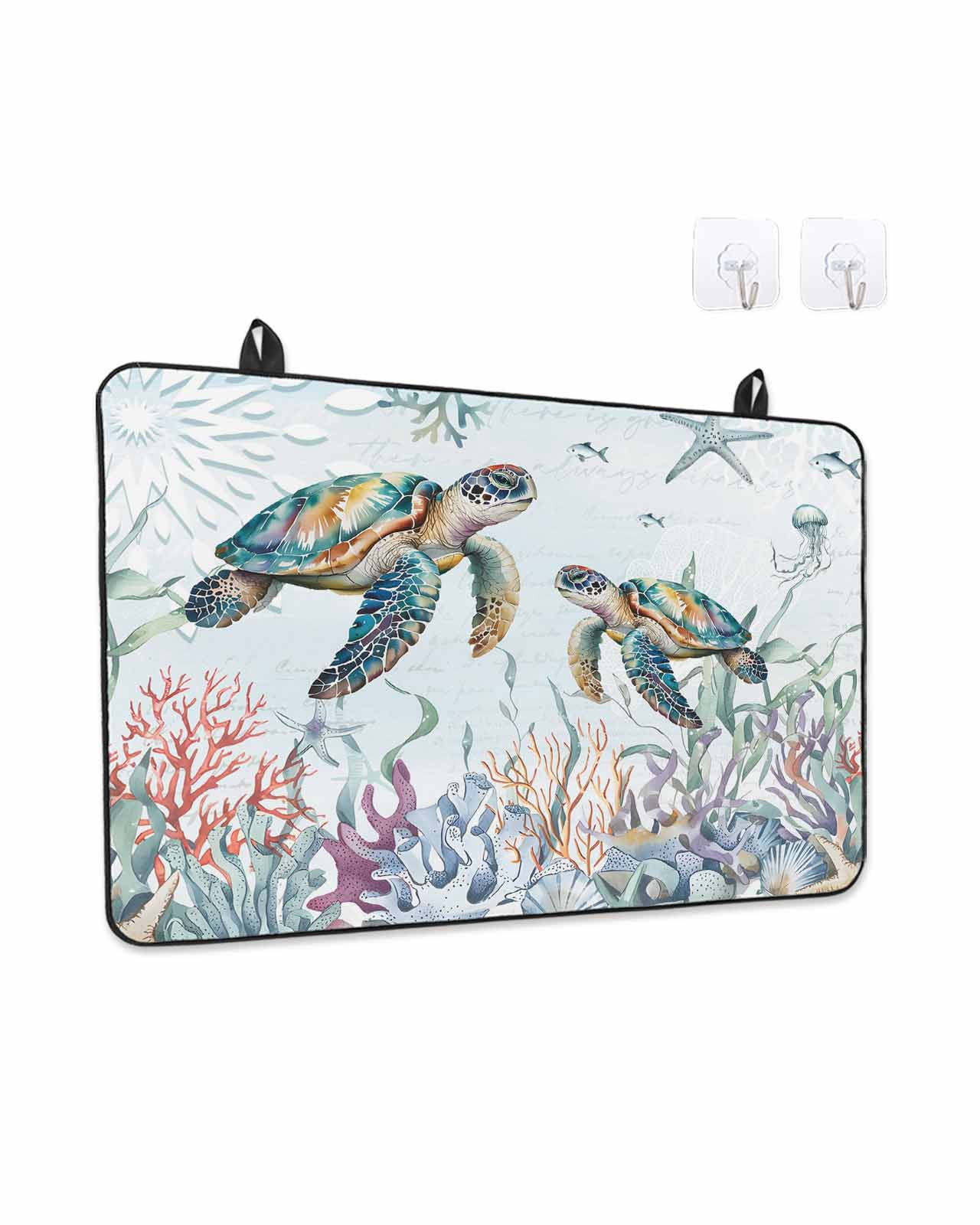 Stove Top Covers for Electric Stove, Coastal Turtle Glass Stovetop Cover Protector, Ocean Starfish Coral Nautical Octopus Induction Cooktop Protector Oven Mat for Kitchen Countertop 24"x21"
