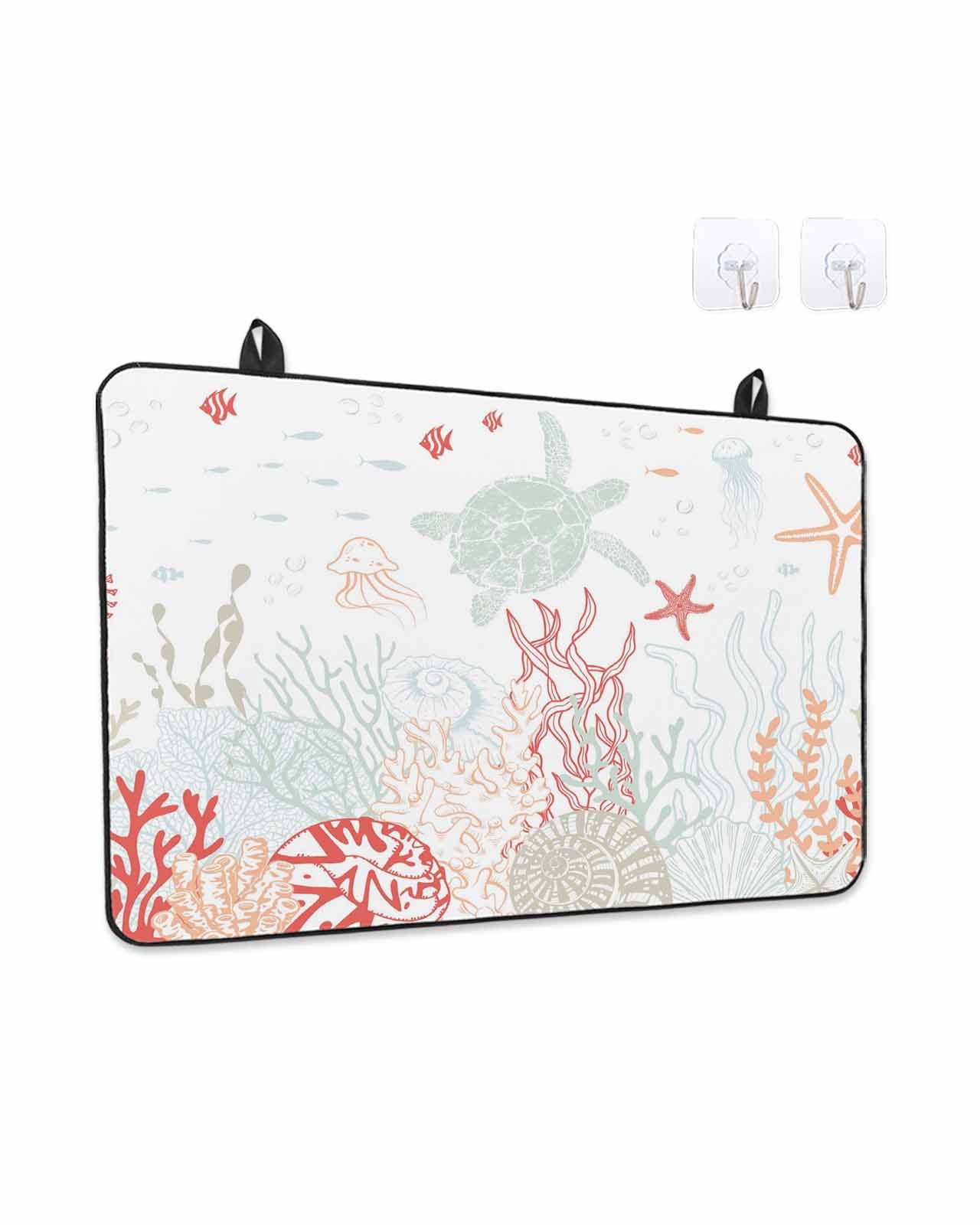Stove Top Covers for Electric Stove, Coastal Turtle Glass Stovetop Cover Protector, Orange Red Coral Green Jellyfish Starfish Induction Cooktop Protector Oven Mat for Kitchen Countertop 24"x21"