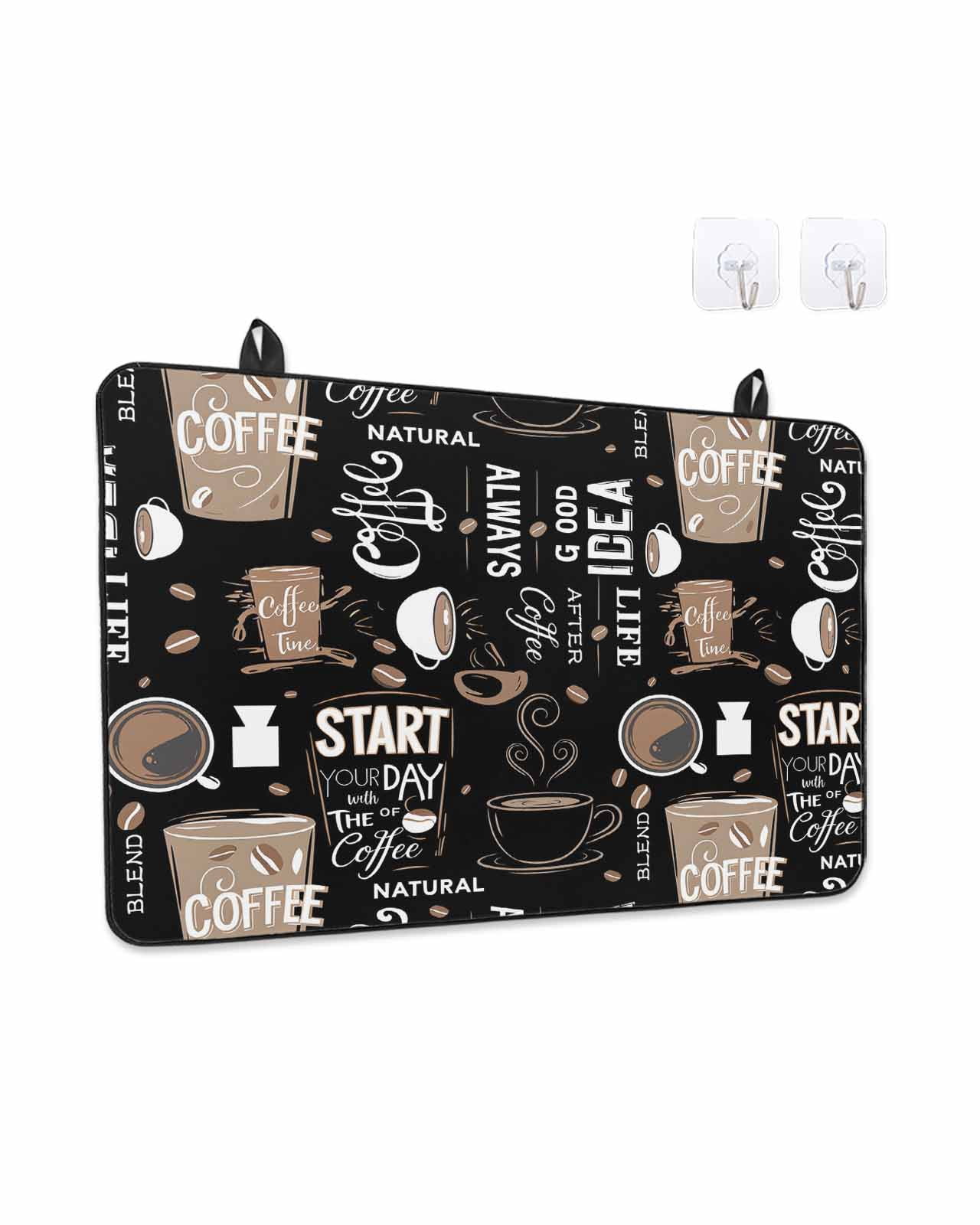 Stove Top Covers for Electric Stove, Coffee Black Glass Stovetop Cover Protector, Brown Beans Cup Dessert Drink Monochrome Induction Cooktop Protector Oven Mat for Kitchen Countertop 24"x21"